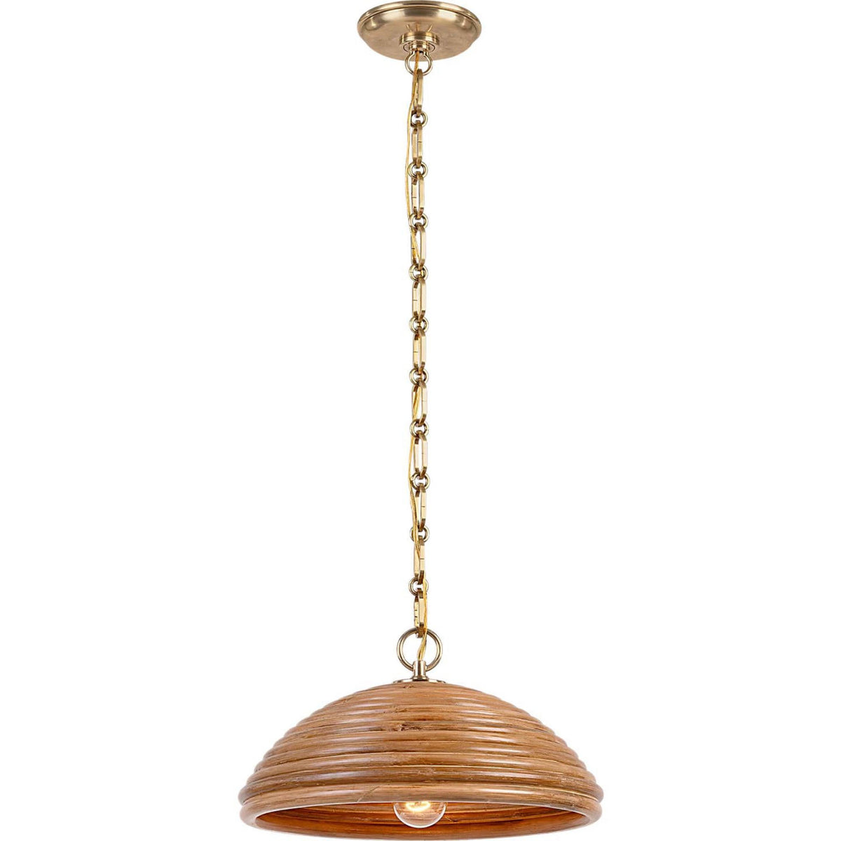 Suzanne Kasler Emerson 16" Pendant in Hand-Rubbed Antique Brass with Natural Rattan Shade W15.75" x H8.5"