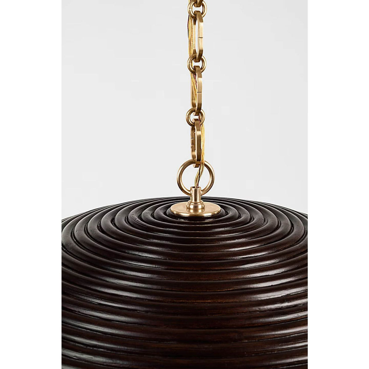 Suzanne Kasler Emerson 29" Pendant in Hand-Rubbed Antique Brass with Espresso Rattan Shade W29.25" x H11"