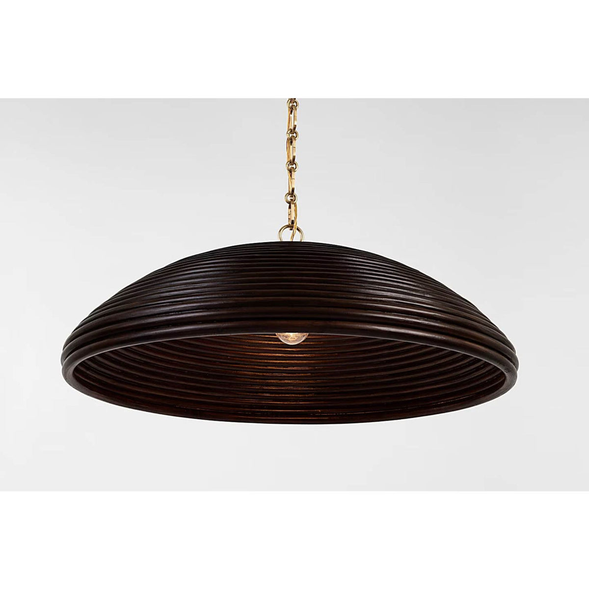 Suzanne Kasler Emerson 29" Pendant in Hand-Rubbed Antique Brass with Espresso Rattan Shade W29.25" x H11"
