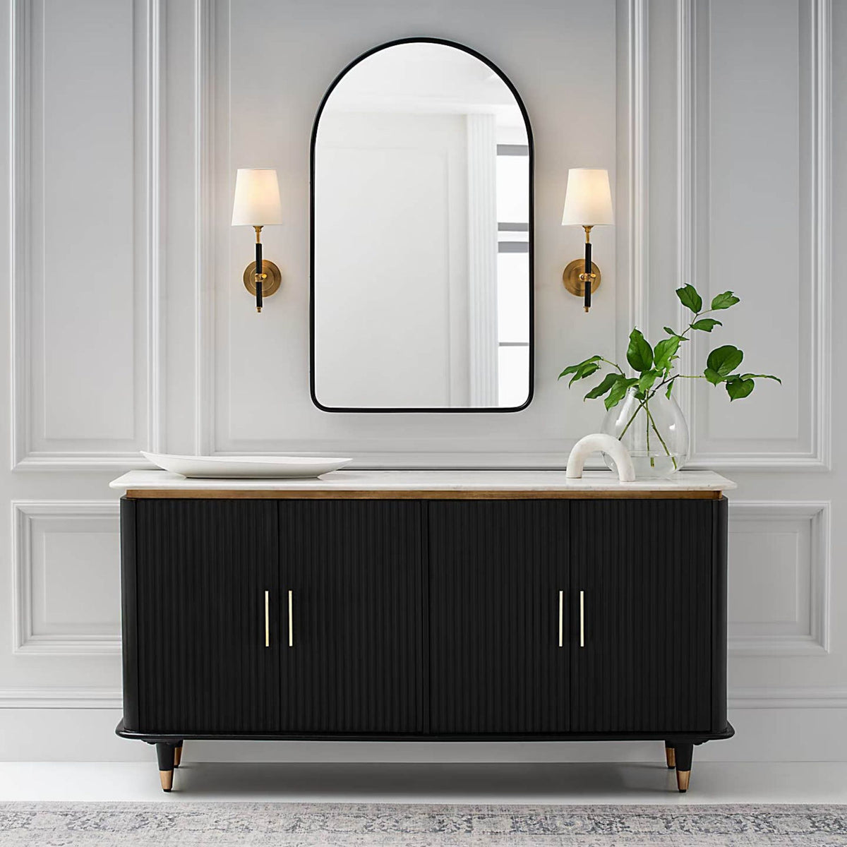 Thomas O'Brien Bryant Wrapped Sconce in Hand-Rubbed Antique Brass and Chocolate Leather with Chocolate Leather Shade W5.5" x H14.5" x E8.75"