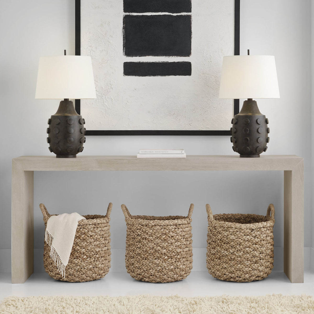 Thomas O'Brien Orly Large Table Lamp in Garden Bronze with Linen Shade W18" x H31.5"