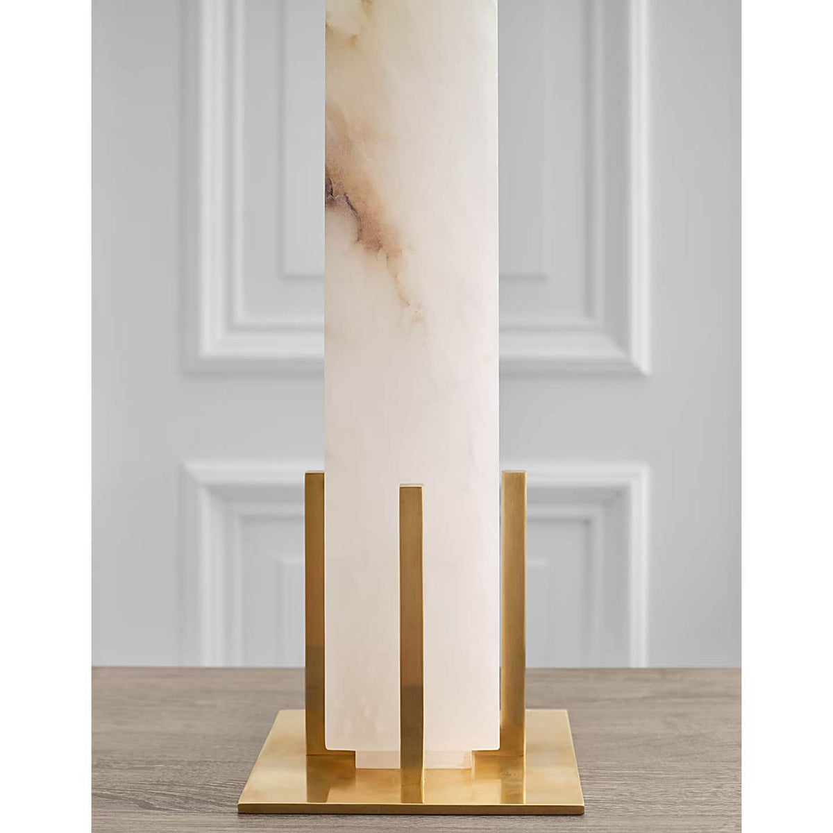 Thomas O'Brien Gironde Large Table Lamp in Alabaster and Hand-Rubbed Antique Brass with Linen Shade W17" x H31.25"