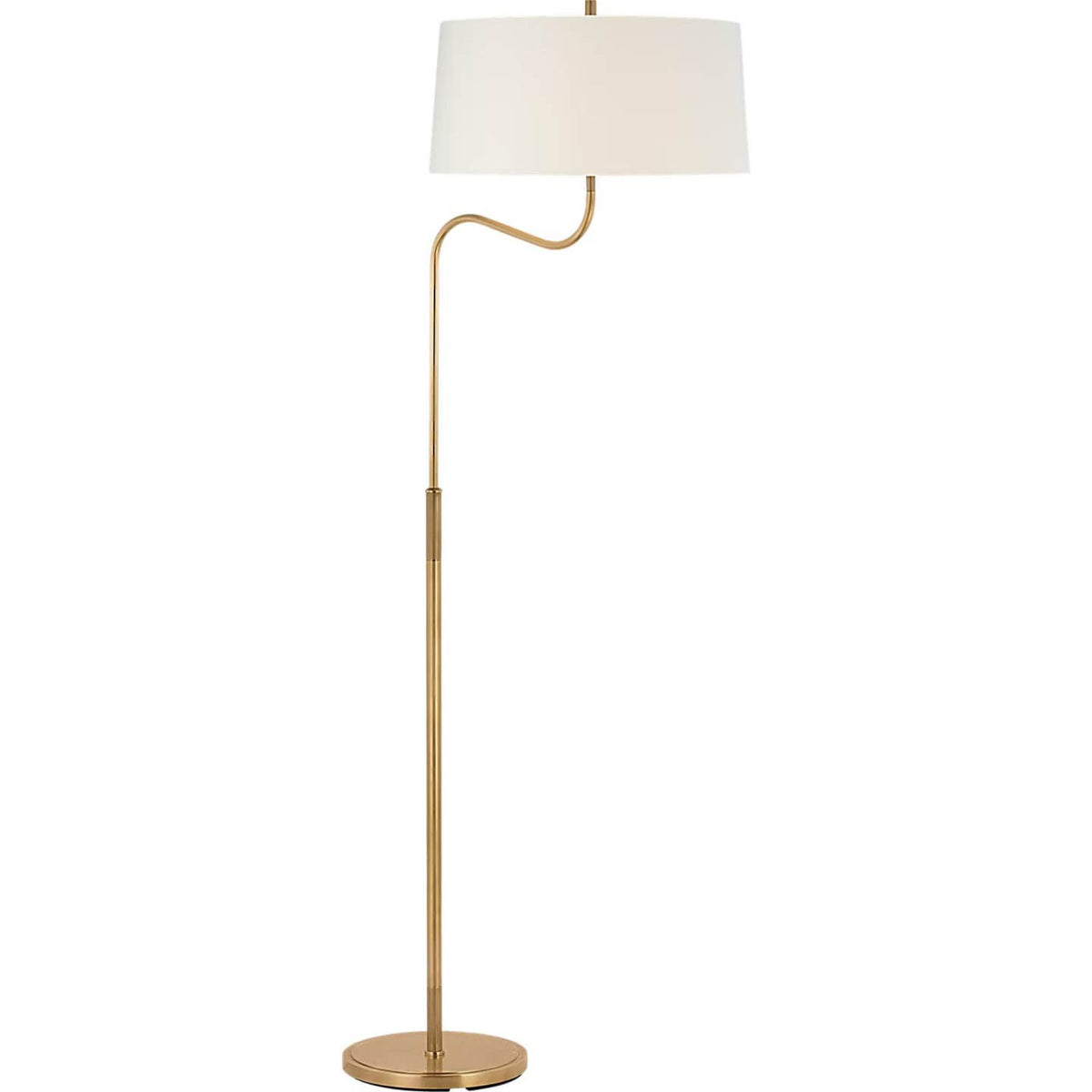 Thomas O'Brien Canto Large Adjustable Floor Lamp in Hand-Rubbed Antique Brass with Linen Shade W17" x H49.75" - 59.75" x E24.5"