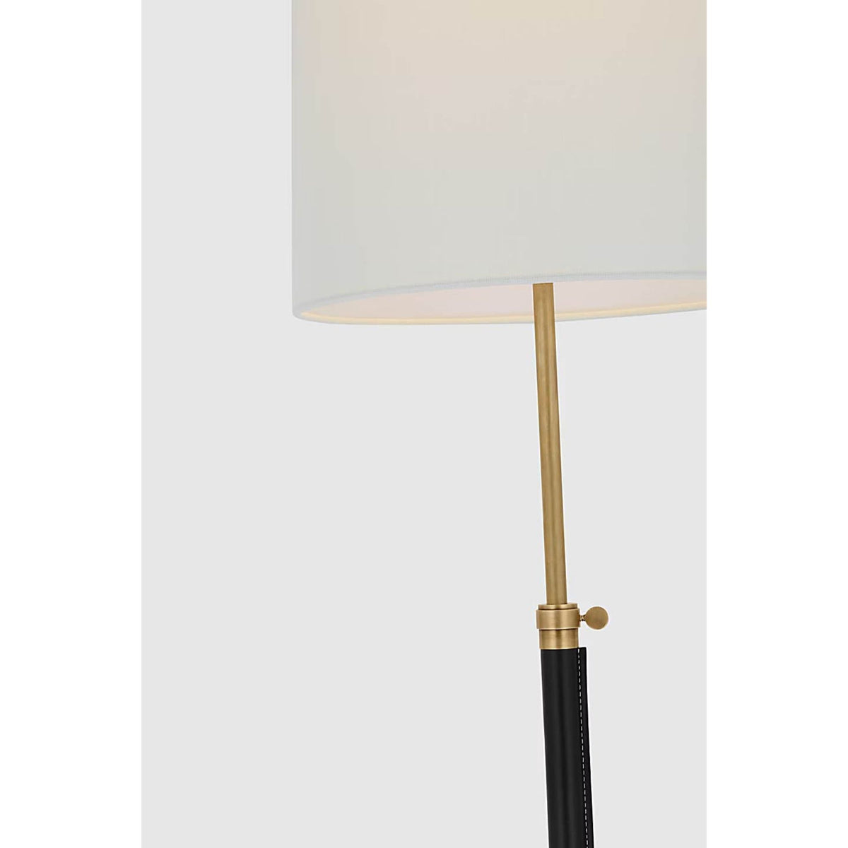 Thomas O'Brien Bryant Wrapped Floor Lamp in Hand-Rubbed Antique Brass and Chocolate Leather with Linen Shade W12" x H45.25" - 62"