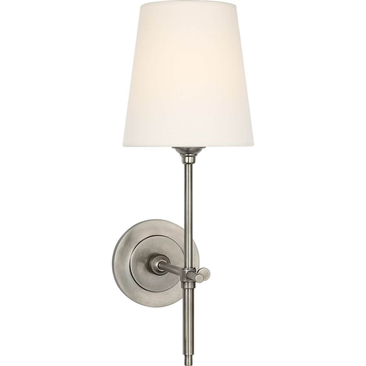 Thomas O'Brien Bryant 15" Cordless Sconce in Antique Nickel with Linen Shade W5.5" x H15.25" x E8.5"