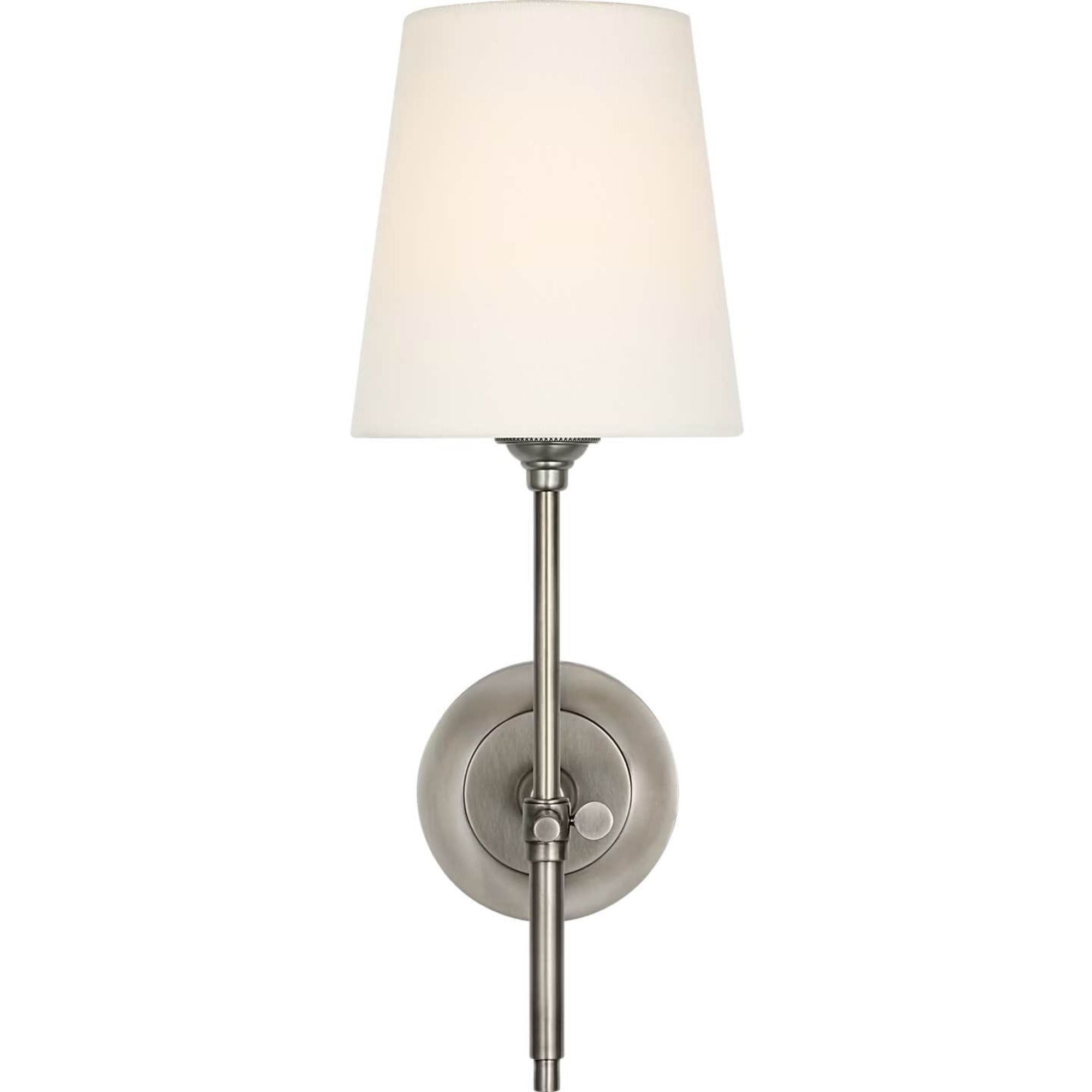 Thomas O'Brien Bryant 15" Cordless Sconce in Antique Nickel with Linen Shade W5.5" x H15.25" x E8.5"