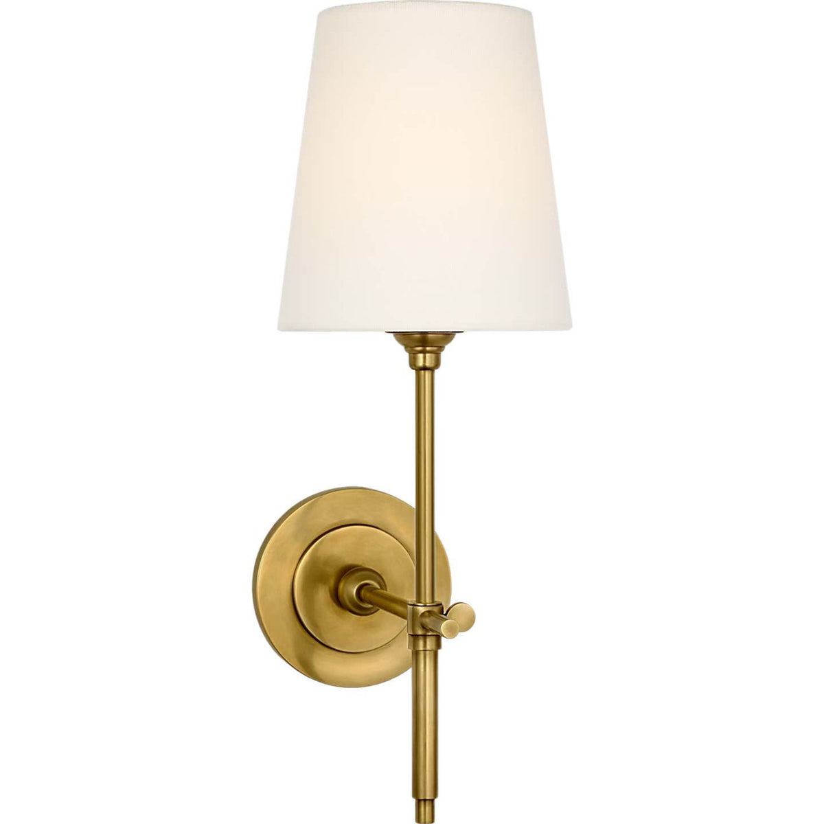 Thomas O'Brien Bryant 15" Cordless Sconce in Hand-Rubbed Antique Brass with Linen Shade W5.5" x H15.25" x E8.5"