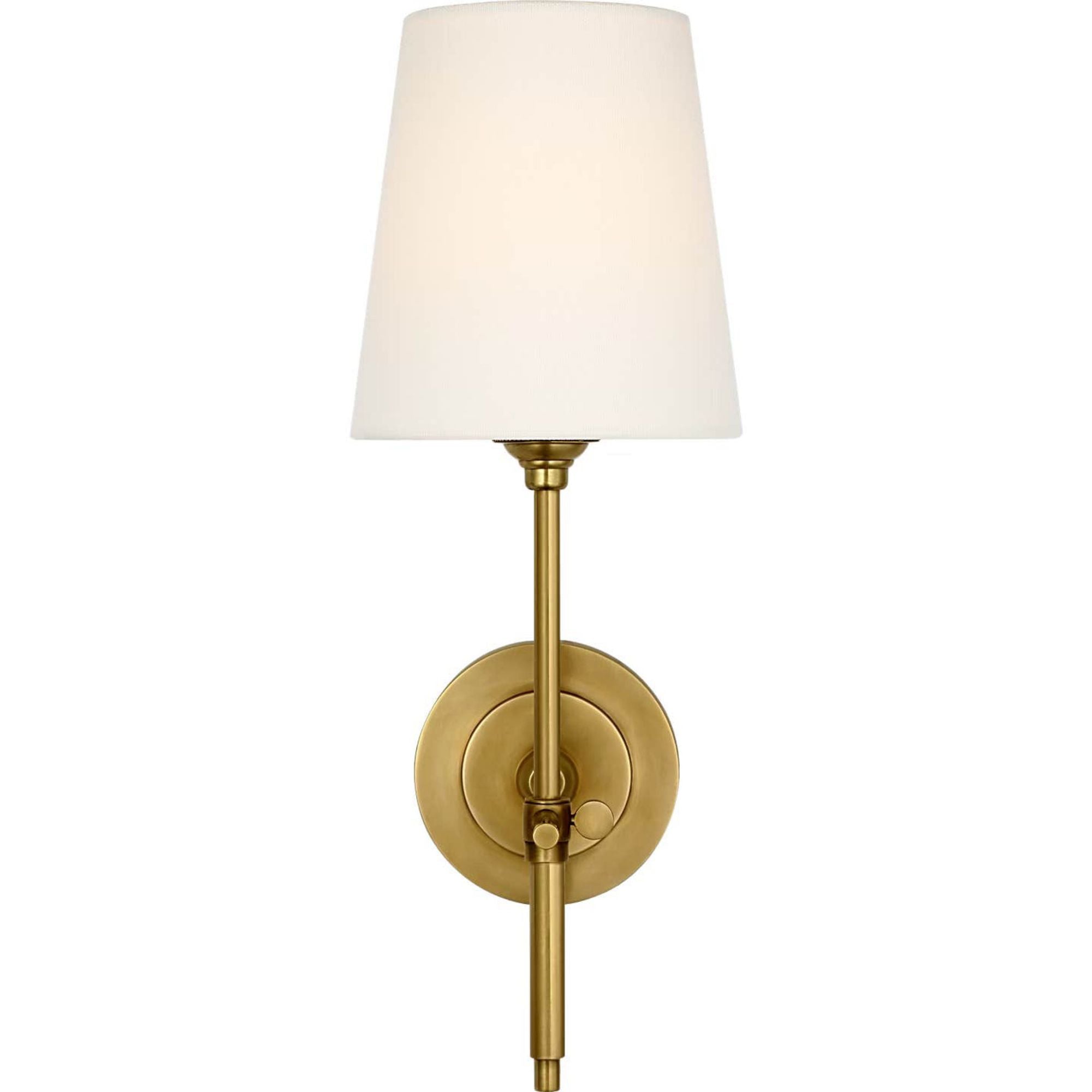 Thomas O'Brien Bryant 15" Cordless Sconce in Hand-Rubbed Antique Brass with Linen Shade W5.5" x H15.25" x E8.5"
