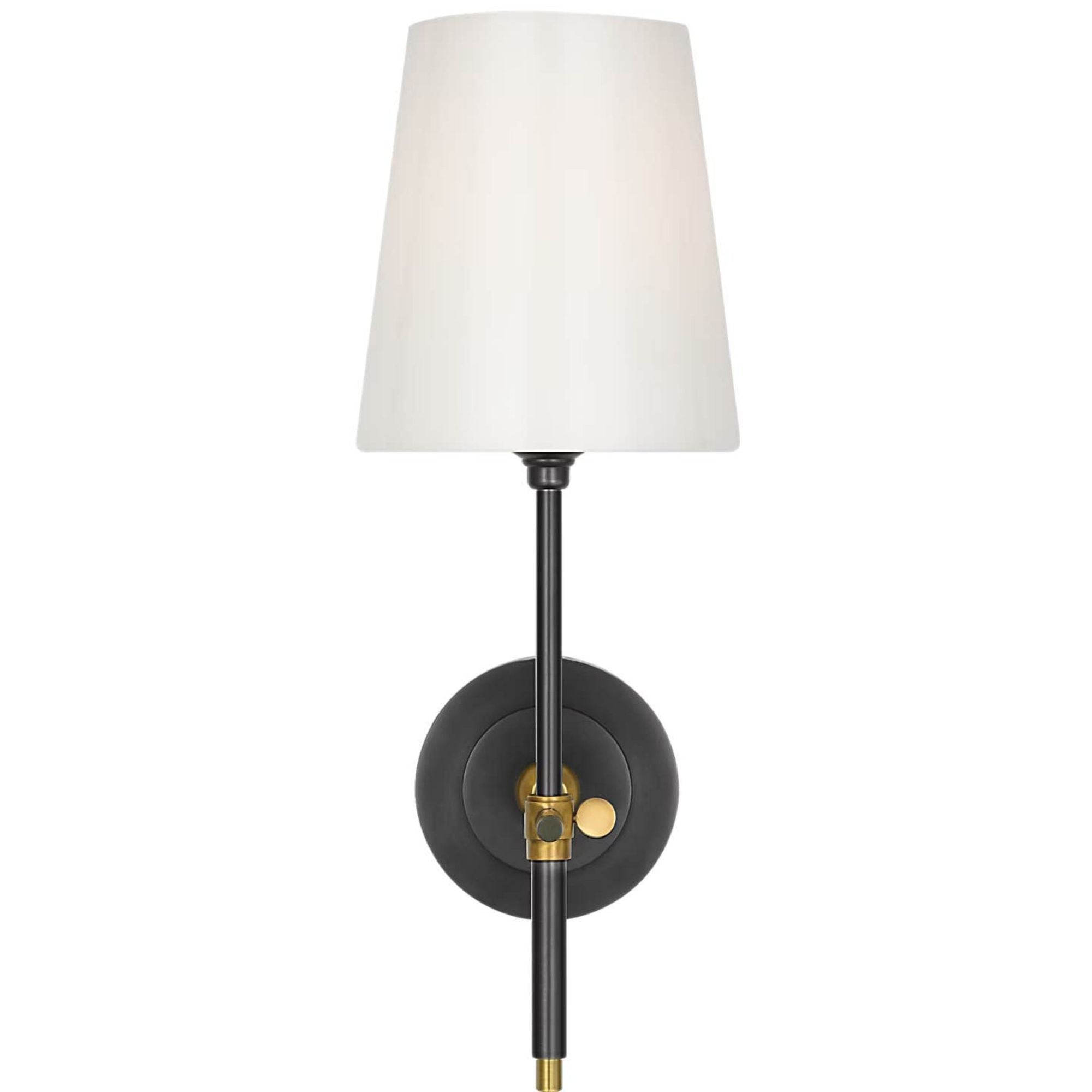 Thomas O'Brien Bryant 15" Cordless Bath Sconce in Bronze and Hand-Rubbed Antique Brass with White Glass W5.5" x H15" x E8.5"