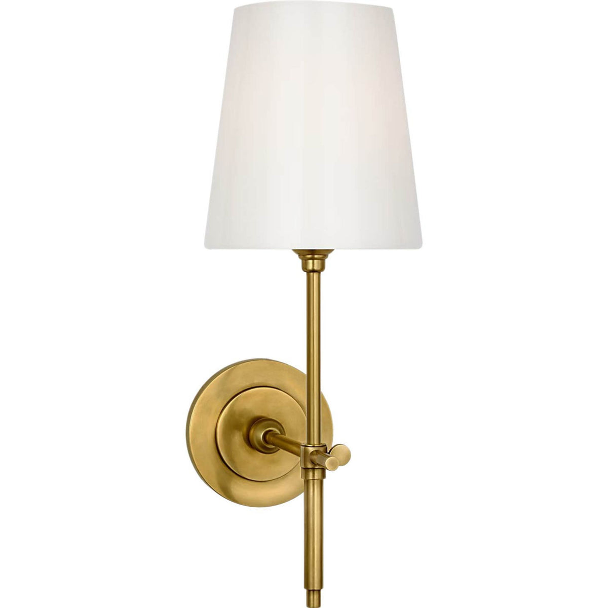 Thomas O'Brien Bryant 15" Cordless Bath Sconce in Hand-Rubbed Antique Brass with White Glass W5.5" x H15" x E8.5"