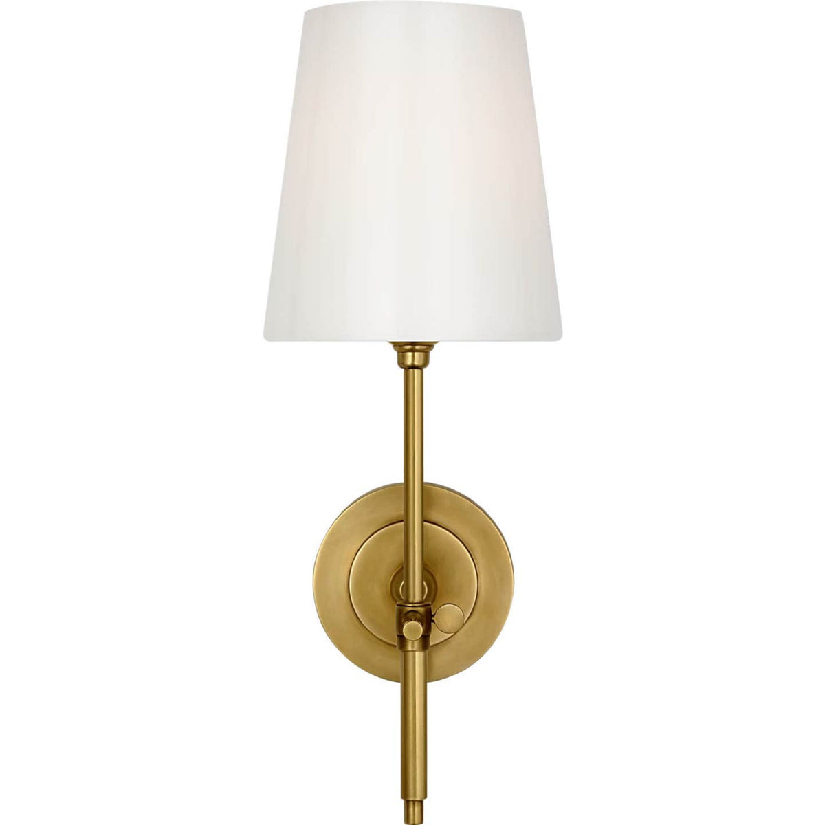 Thomas O'Brien Bryant 15" Cordless Bath Sconce in Hand-Rubbed Antique Brass with White Glass W5.5" x H15" x E8.5"