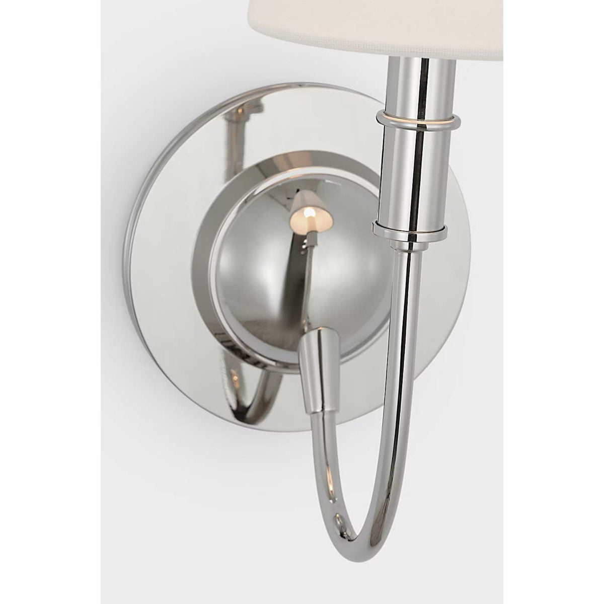 Thomas O'Brien Elkins Sconce in Polished Nickel with Linen Shade W5.5" x H13.75" x E7.25"