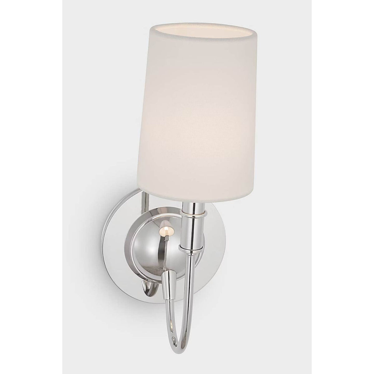 Thomas O'Brien Elkins Sconce in Polished Nickel with Linen Shade W5.5" x H13.75" x E7.25"