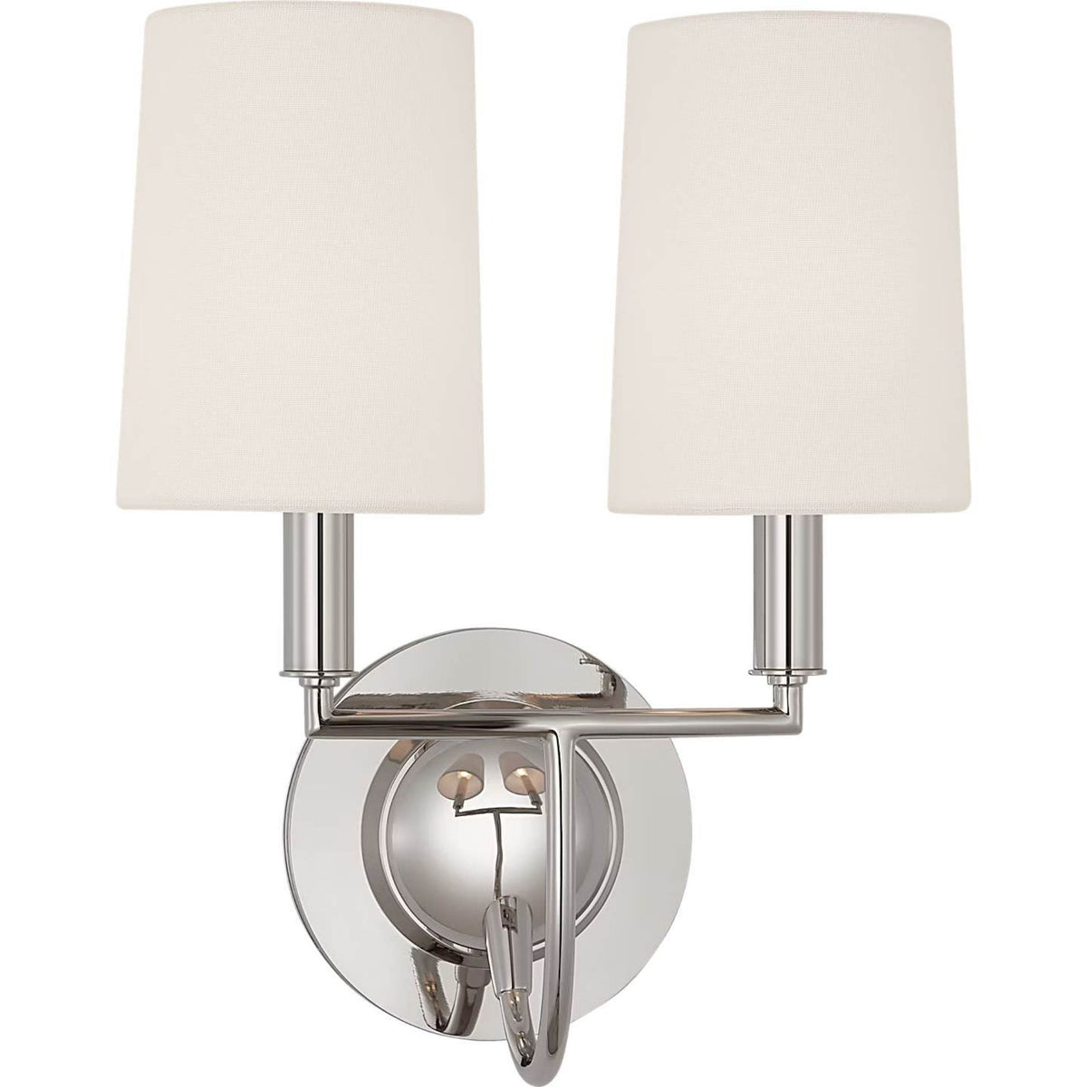 Thomas O'Brien Elkins Double Sconce in Polished Nickel with Linen Shades W10.25" x H13.25" x E7.25"