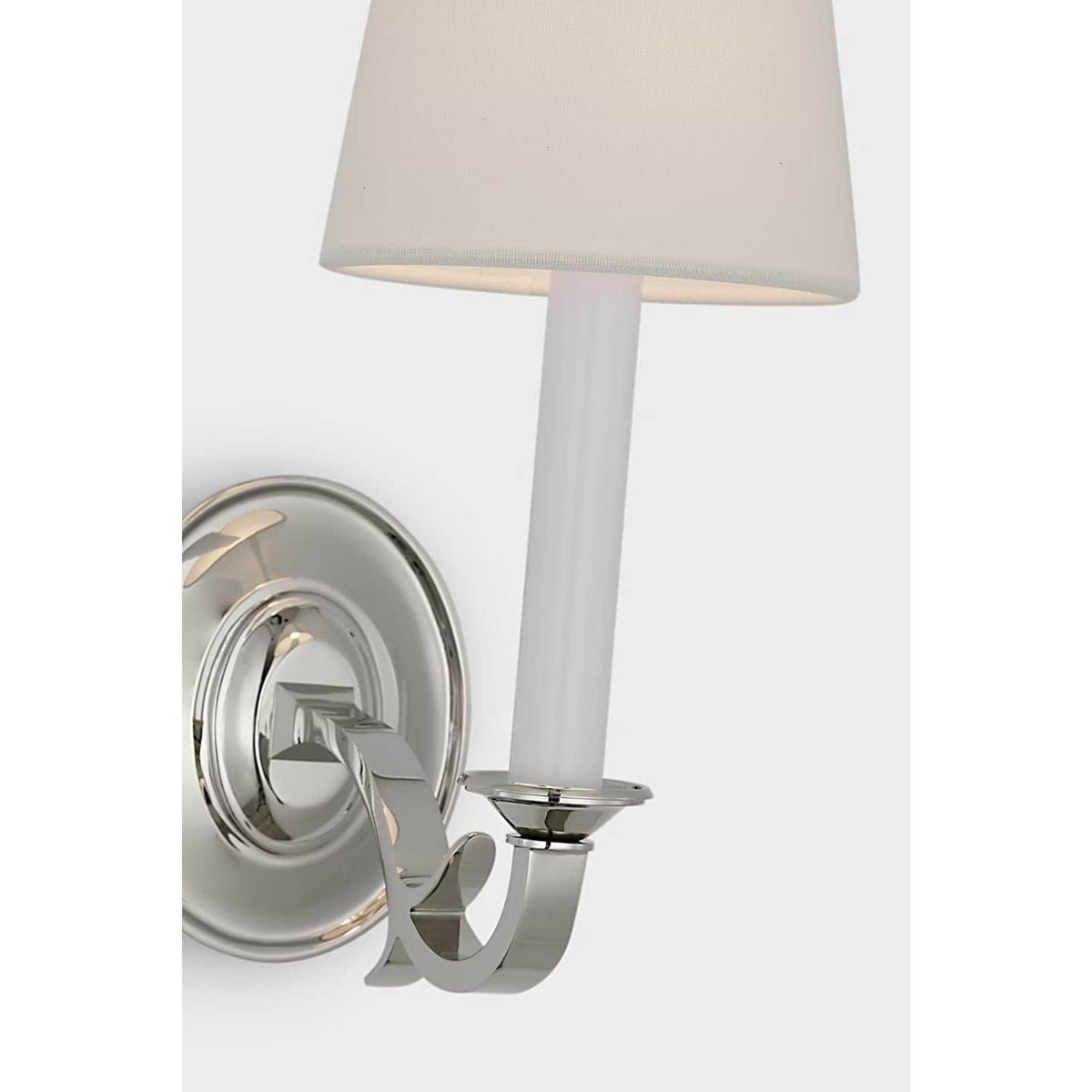 Thomas O'Brien Channing Single Sconce in Polished Nickel with Linen Shade W6" x H13.5" x E9.5"