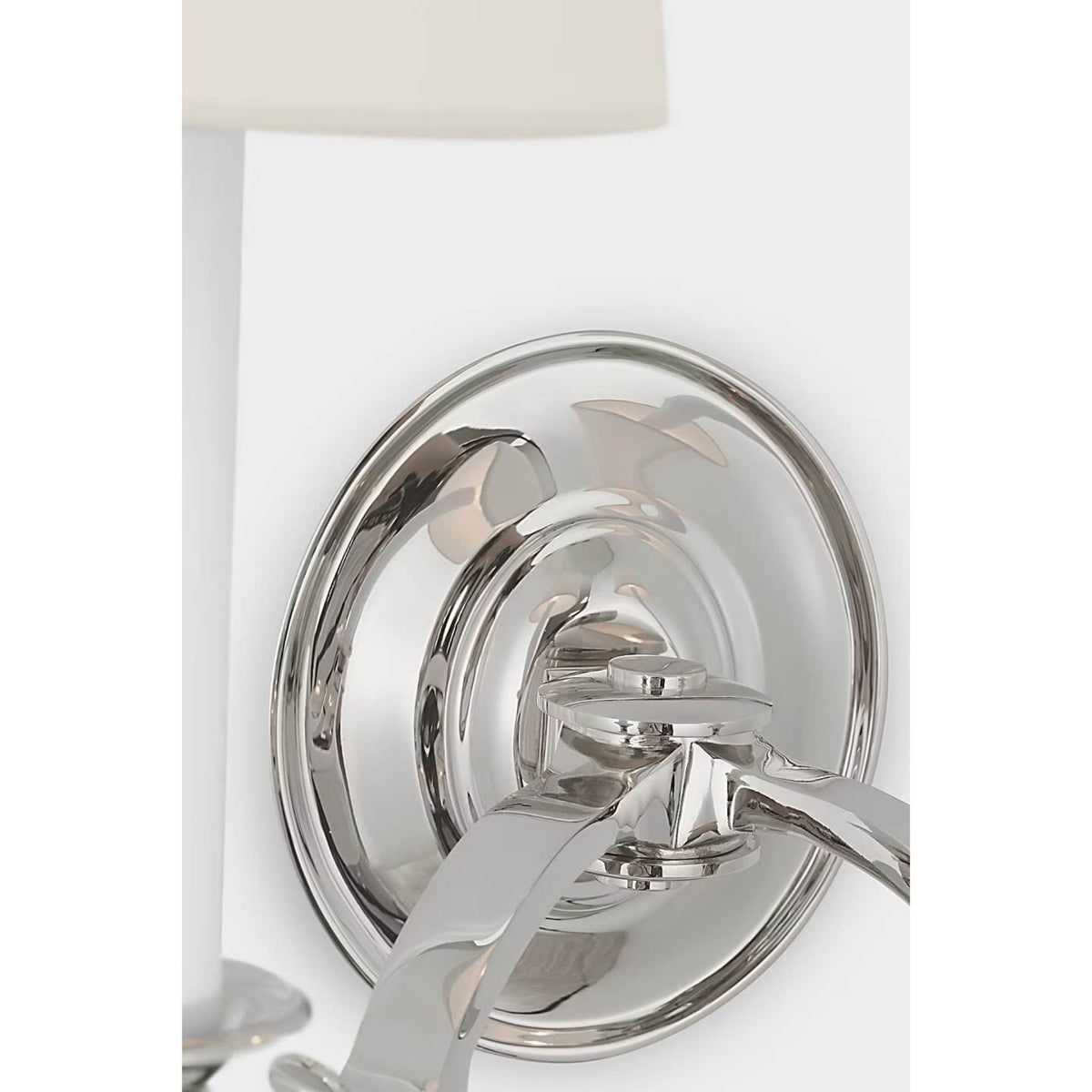Thomas O'Brien Channing Double Sconce in Polished Nickel with Linen Shades W14.5" x H13.5" x E9.5"