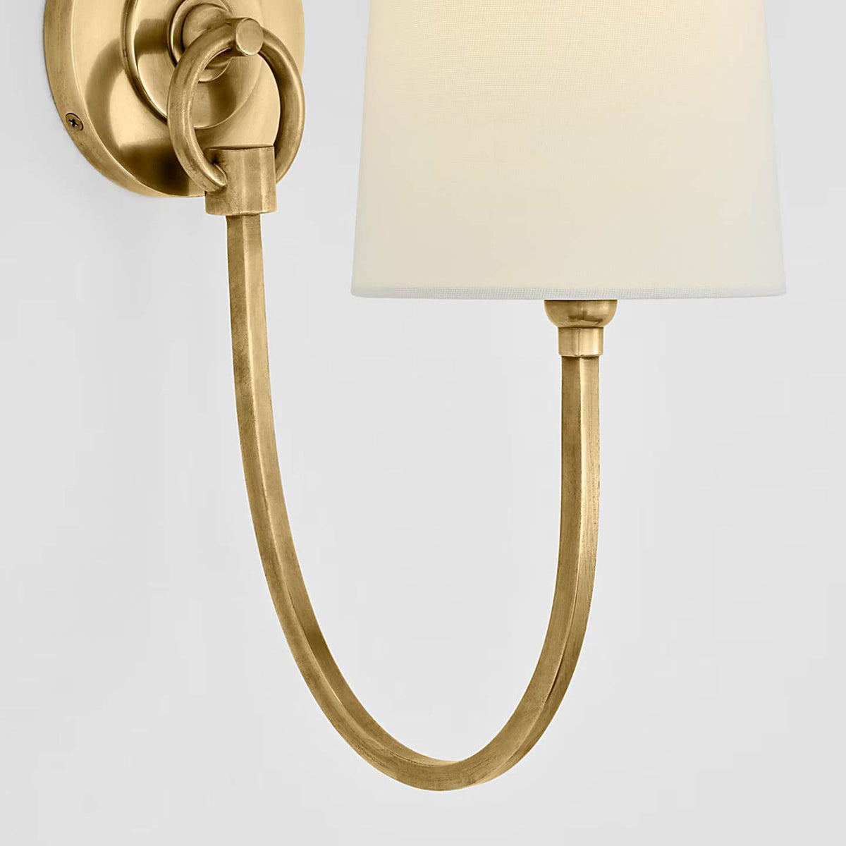 Thomas O'Brien Reed Single Sconce in Hand-Rubbed Antique Brass with Linen Shade W5" x H13" x E10.5"