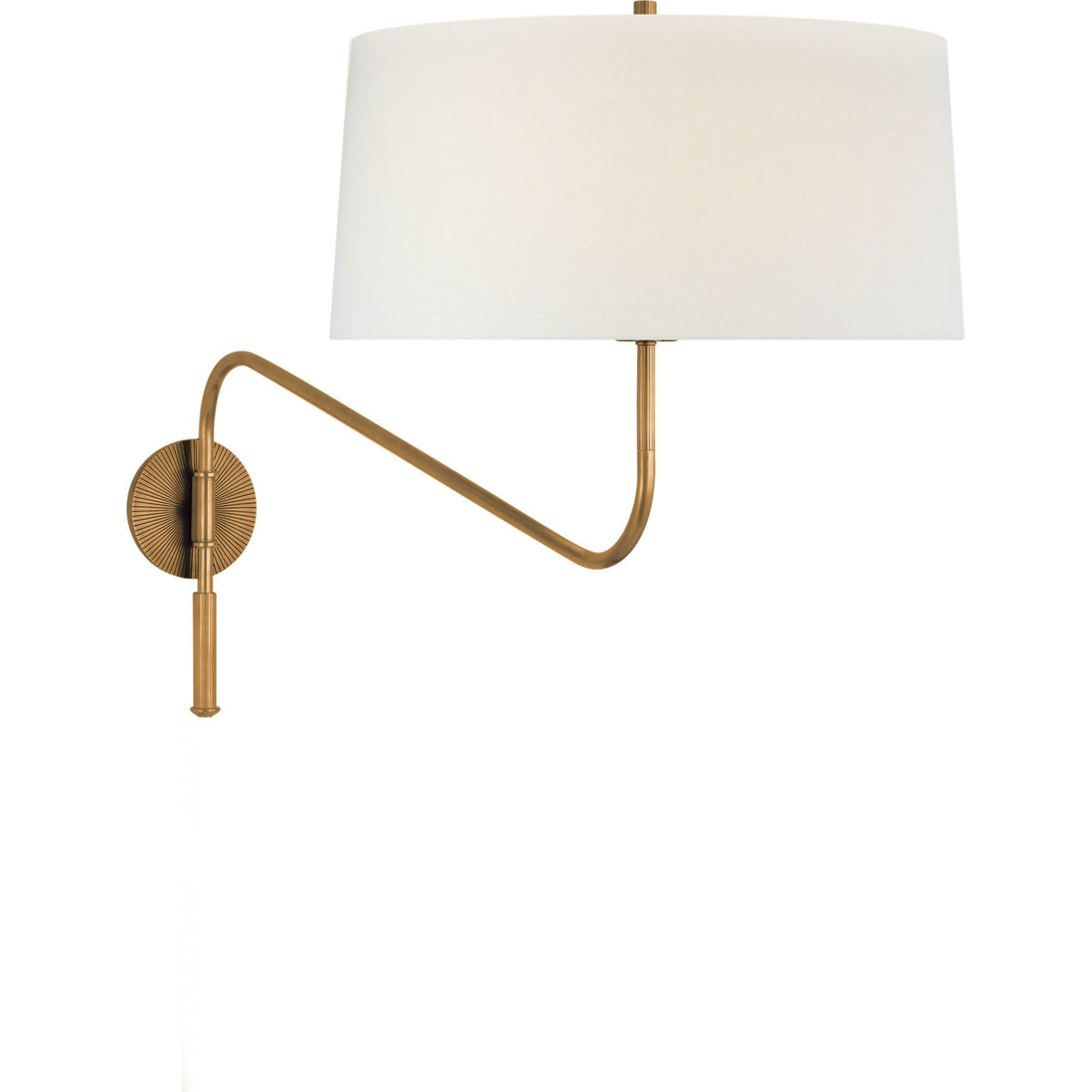 Thomas O'Brien Canto Grande Swinging Wall Light in Hand-Rubbed Antique Brass with Linen Shade W17" x H21.5" x E17" - 34.5"