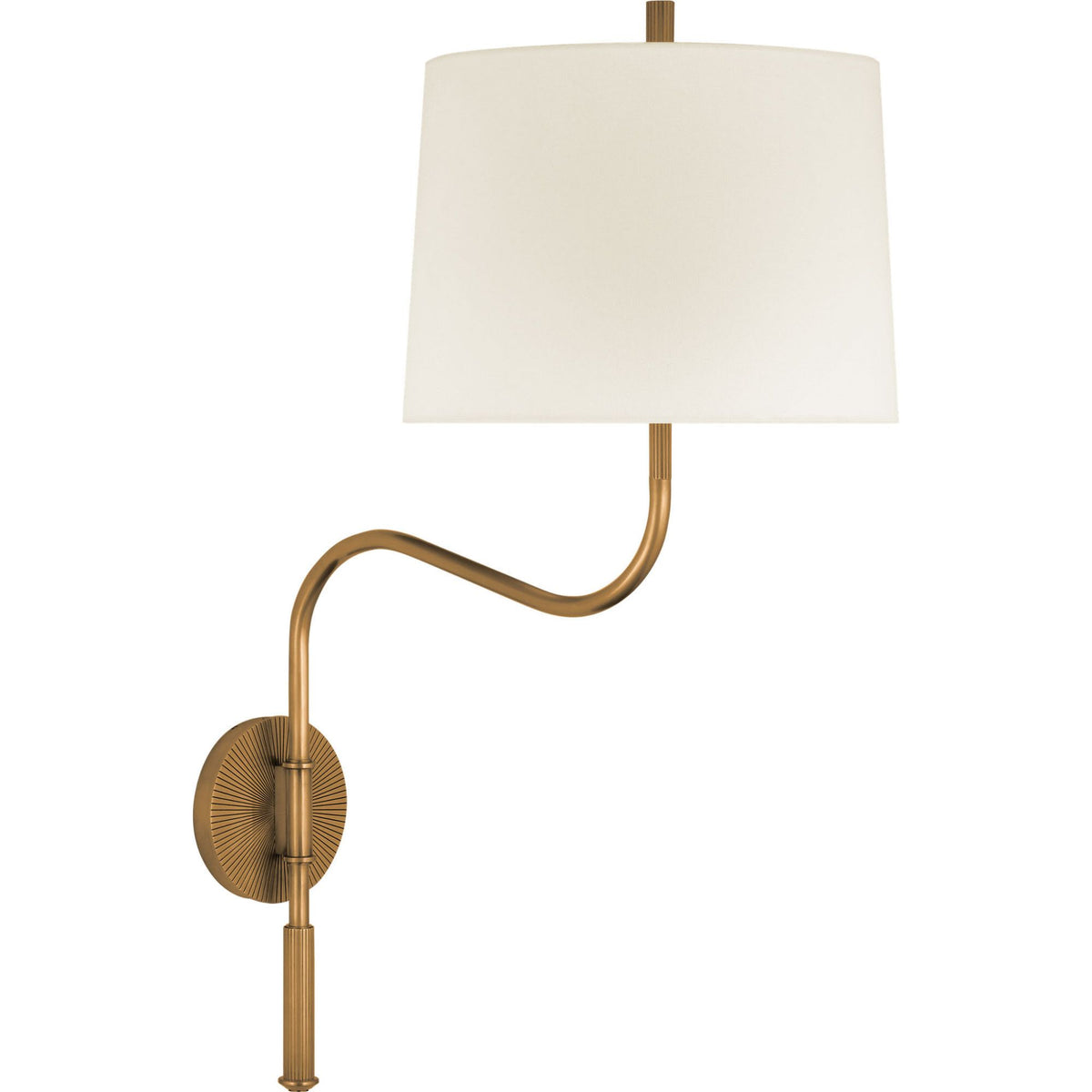 Thomas O'Brien Canto Medium Swinging Wall Light in Hand-Rubbed Antique Brass with Linen Shade W11" x H25.5" x E11" - 17.5"