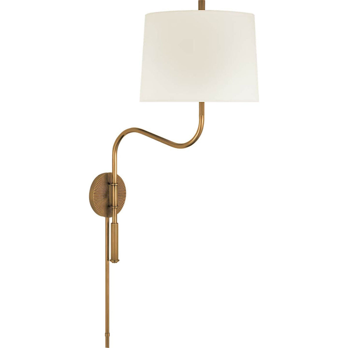 Thomas O'Brien Canto Medium Swinging Wall Light in Hand-Rubbed Antique Brass with Linen Shade W11" x H25.5" x E11" - 17.5"
