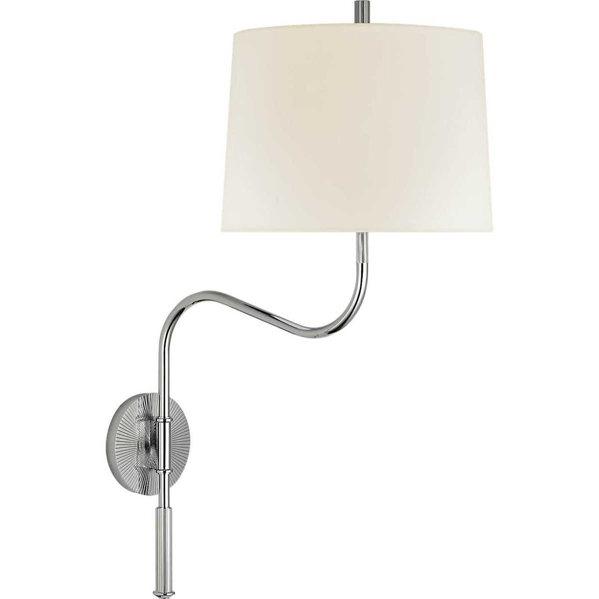Thomas O'Brien Canto Medium Swinging Wall Light in Polished Nickel with Linen Shade W11" x H25.5" x E11" - 17.5"