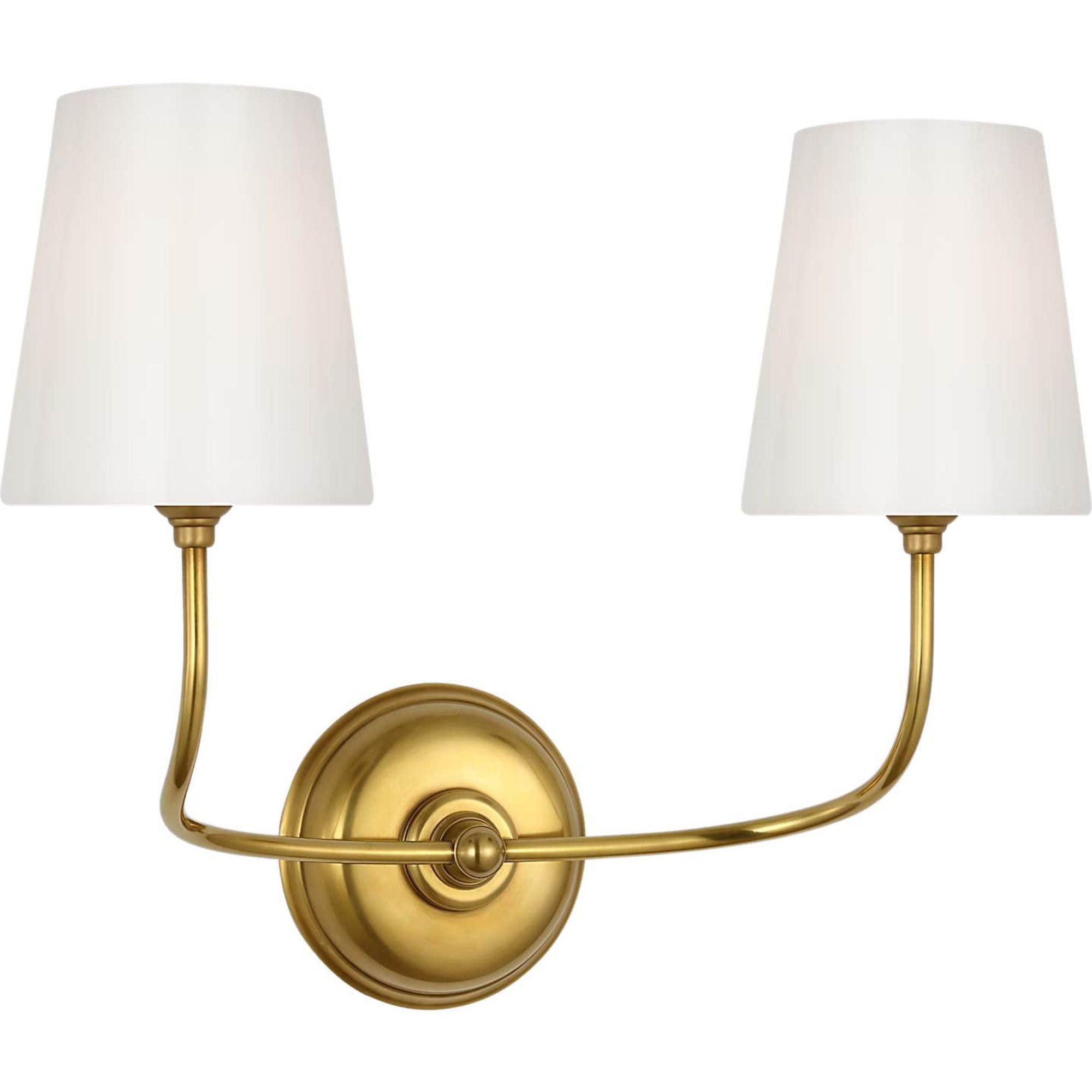 Thomas O'Brien Vendome Double Sconce in Hand-Rubbed Antique Brass with White Glass W17.75" x H14.75" x E8.5"