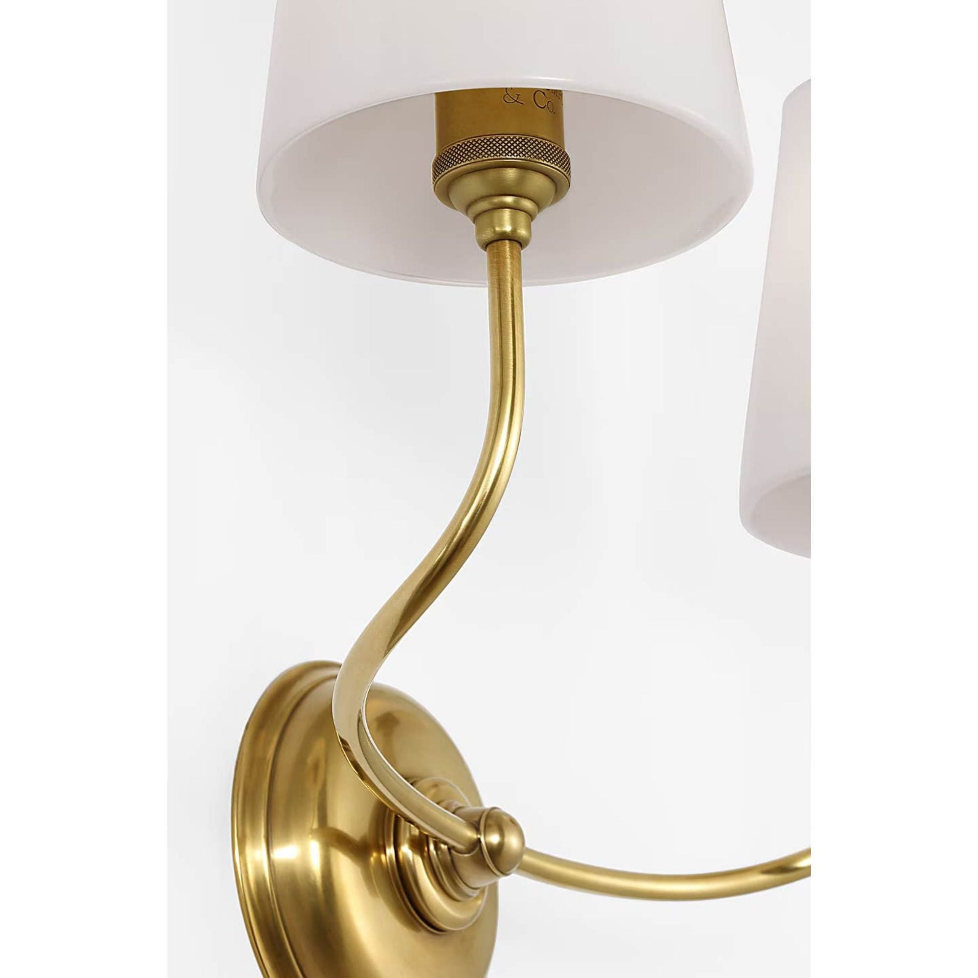 Thomas O'Brien Vendome Double Sconce in Hand-Rubbed Antique Brass with White Glass W17.75" x H14.75" x E8.5"