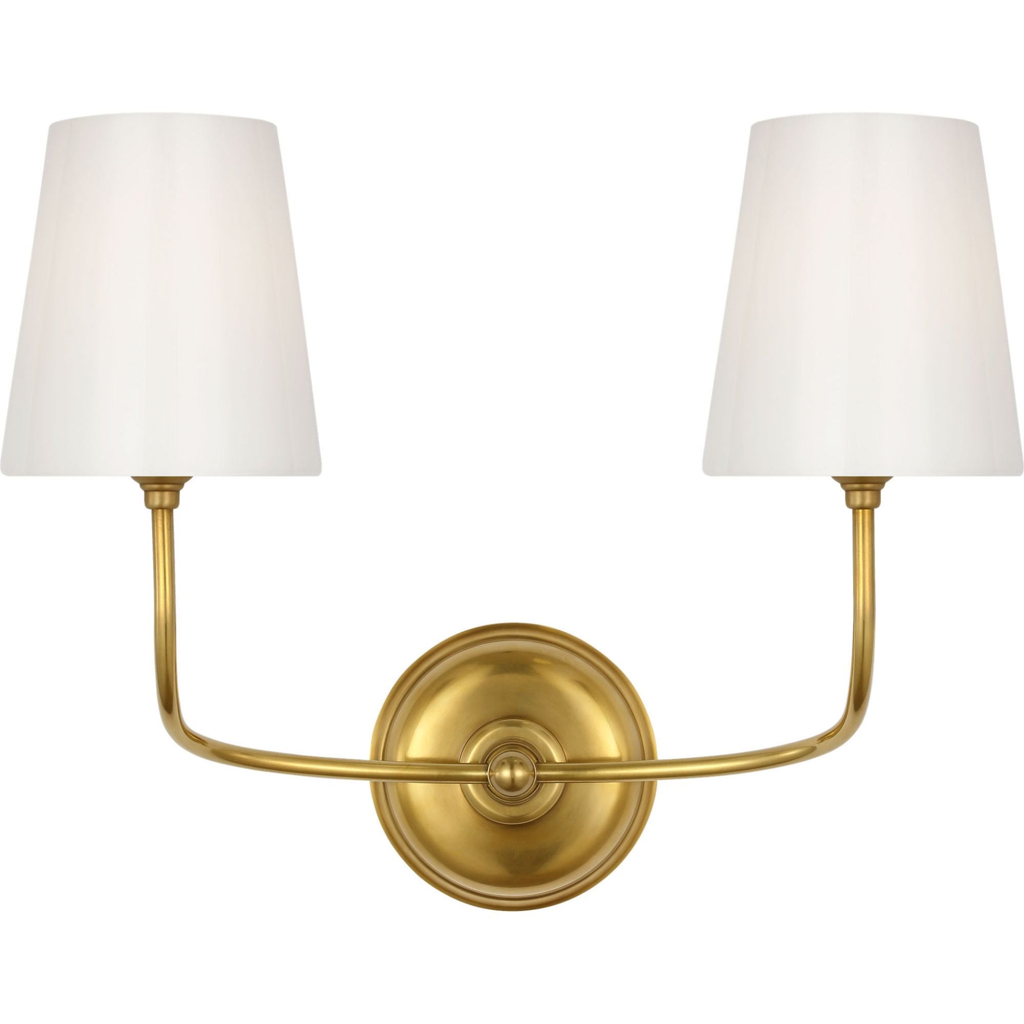 Thomas O'Brien Vendome Double Sconce in Hand-Rubbed Antique Brass with White Glass W17.75" x H14.75" x E8.5"