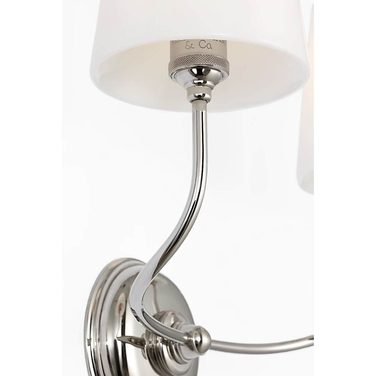 Thomas O'Brien Vendome Double Sconce in Polished Nickel with White Glass W17.75" x H14.75" x E8.5"