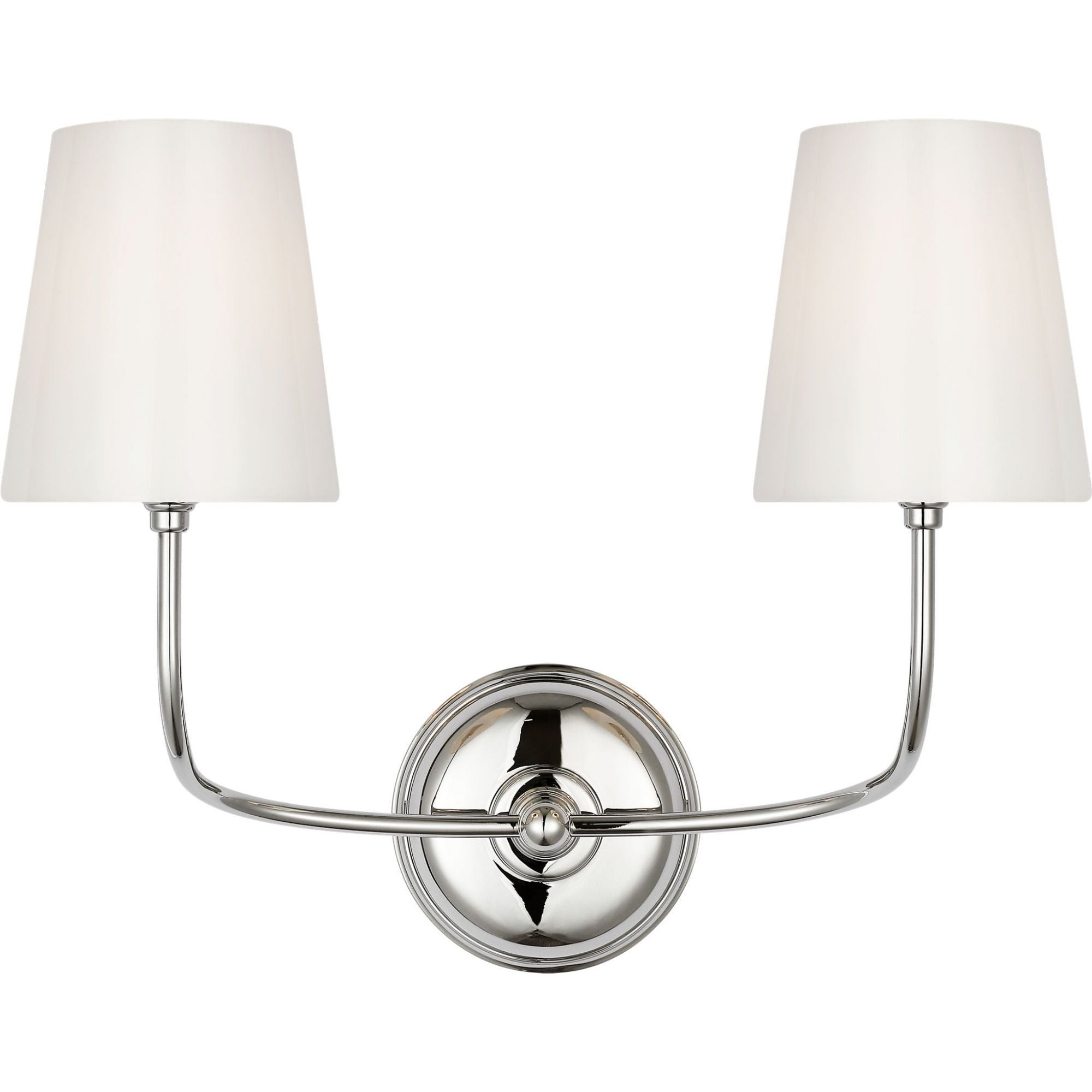 Thomas O'Brien Vendome Double Sconce in Polished Nickel with White Glass W17.75" x H14.75" x E8.5"