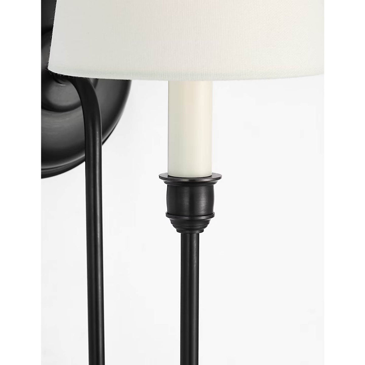 Thomas O'Brien Vendome 21" Deep Arm Sconce in Bronze with Linen Shade W5.5" x H20.75" x E9.75"