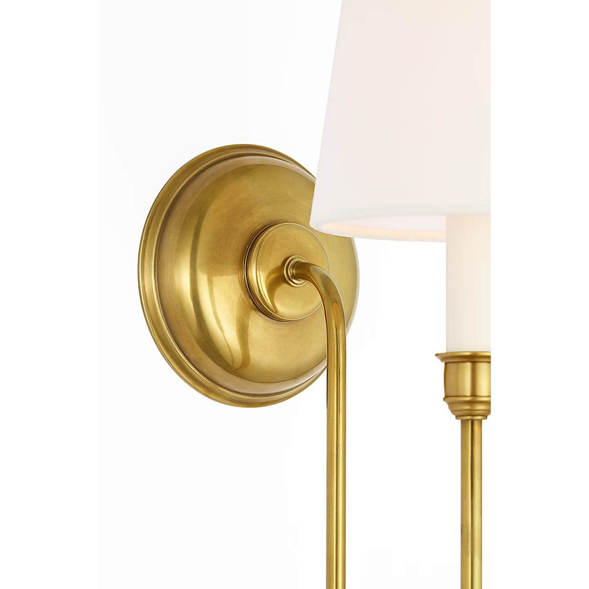 Thomas O'Brien Vendome 21" Deep Arm Sconce in Hand-Rubbed Antique Brass with Linen Shade W5.5" x H20.75" x E9.75"
