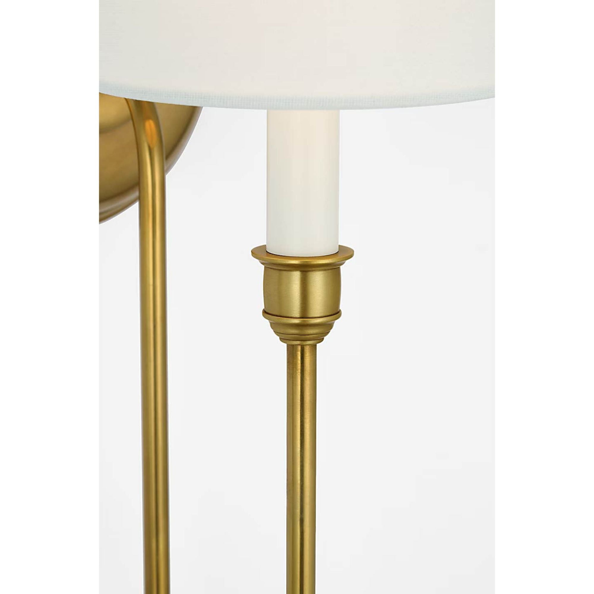 Thomas O'Brien Vendome 21" Deep Arm Sconce in Hand-Rubbed Antique Brass with Linen Shade W5.5" x H20.75" x E9.75"
