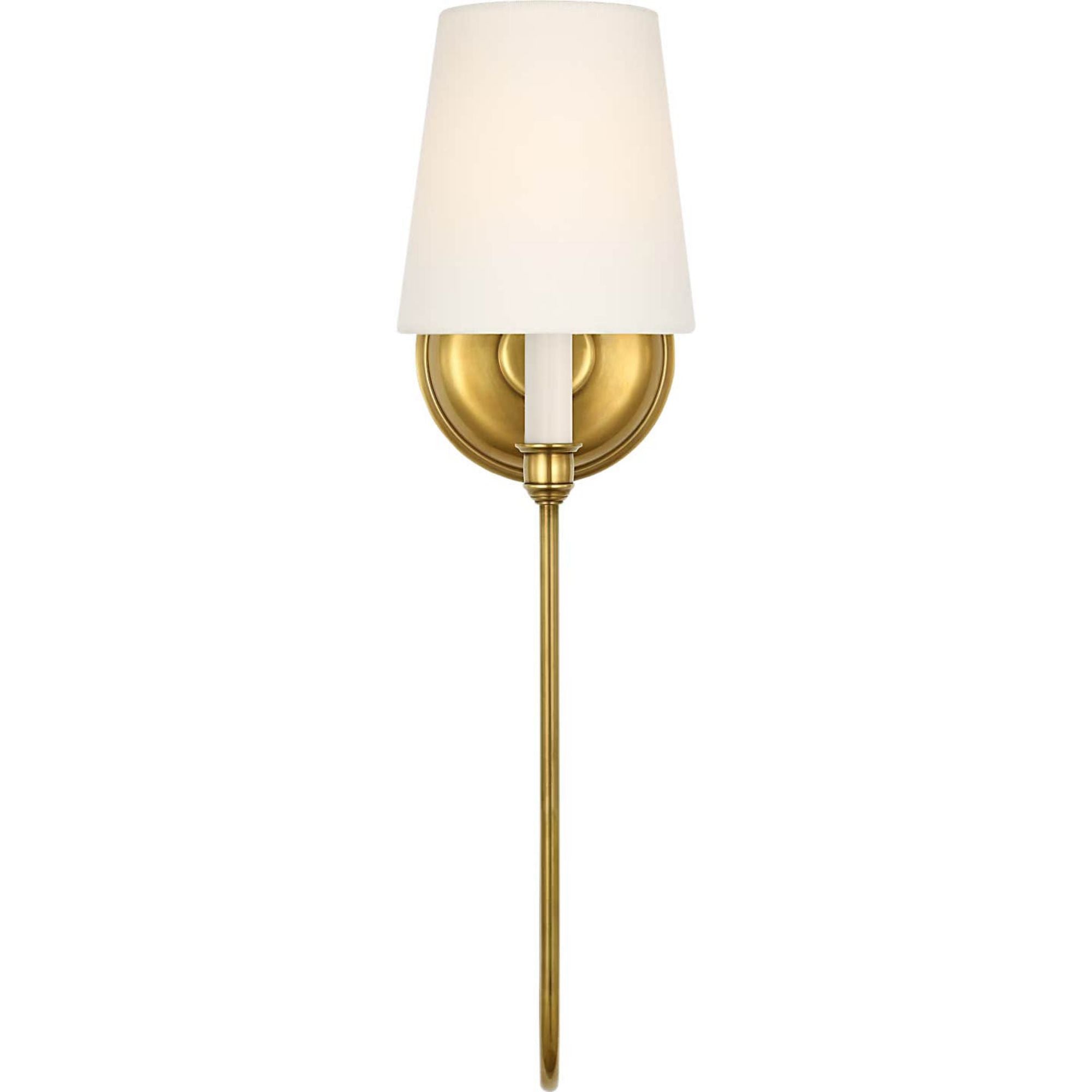 Thomas O'Brien Vendome 21" Deep Arm Sconce in Hand-Rubbed Antique Brass with Linen Shade W5.5" x H20.75" x E9.75"