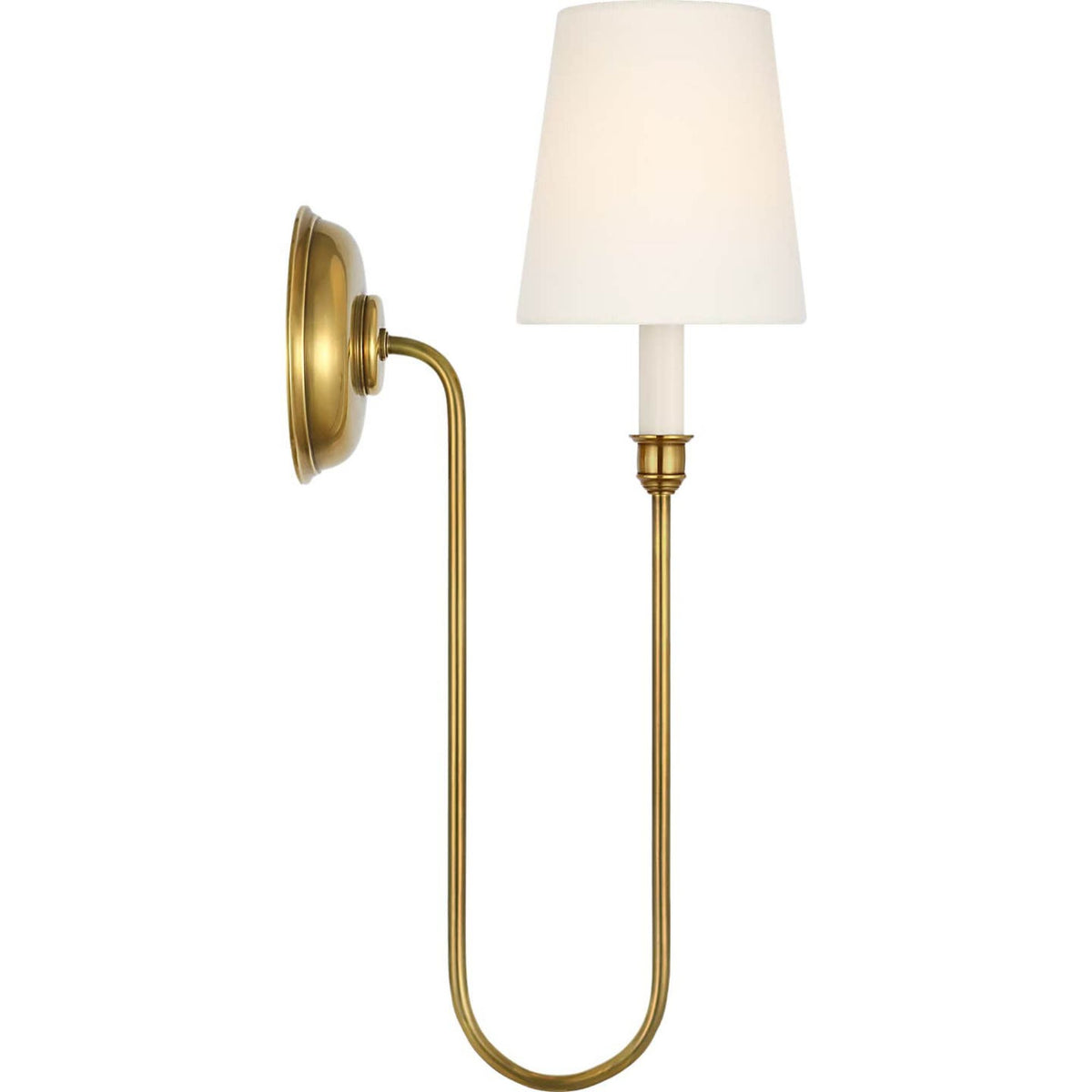 Thomas O'Brien Vendome 21" Deep Arm Sconce in Hand-Rubbed Antique Brass with Linen Shade W5.5" x H20.75" x E9.75"