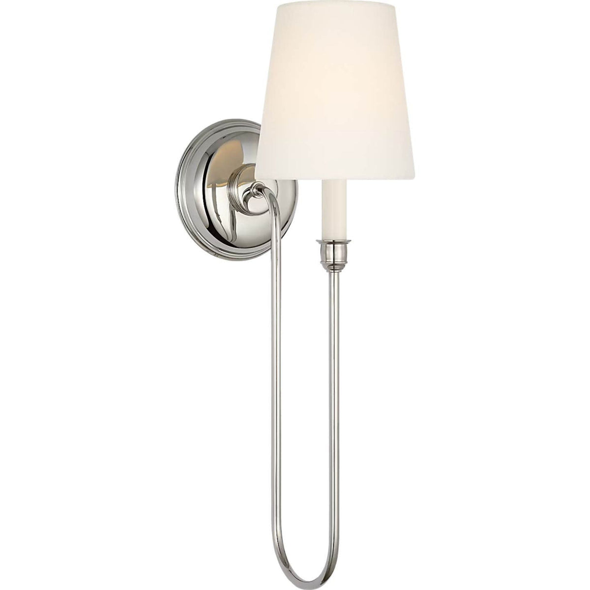Thomas O'Brien Vendome 21" Deep Arm Sconce in Polished Nickel with Linen Shade W5.5" x H20.75" x E9.75"