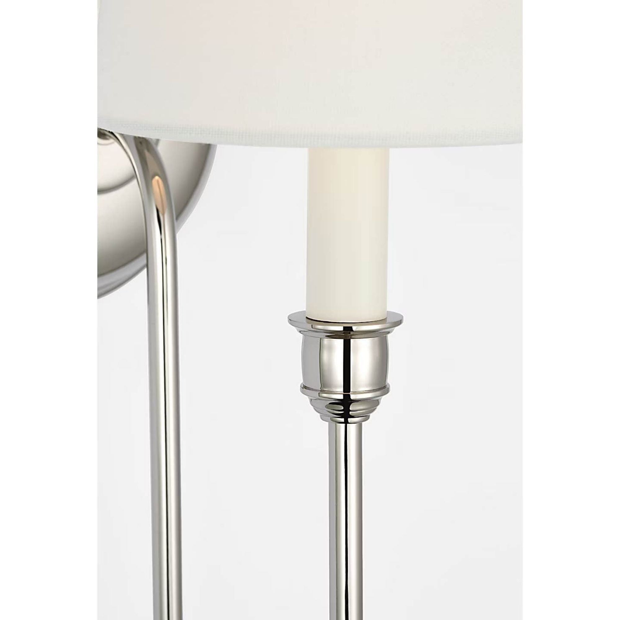 Thomas O'Brien Vendome 21" Deep Arm Sconce in Polished Nickel with Linen Shade W5.5" x H20.75" x E9.75"