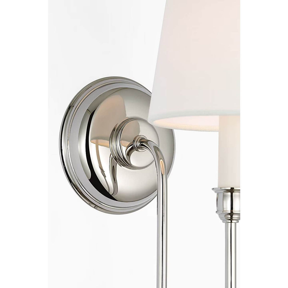 Thomas O'Brien Vendome 21" Deep Arm Sconce in Polished Nickel with Linen Shade W5.5" x H20.75" x E9.75"