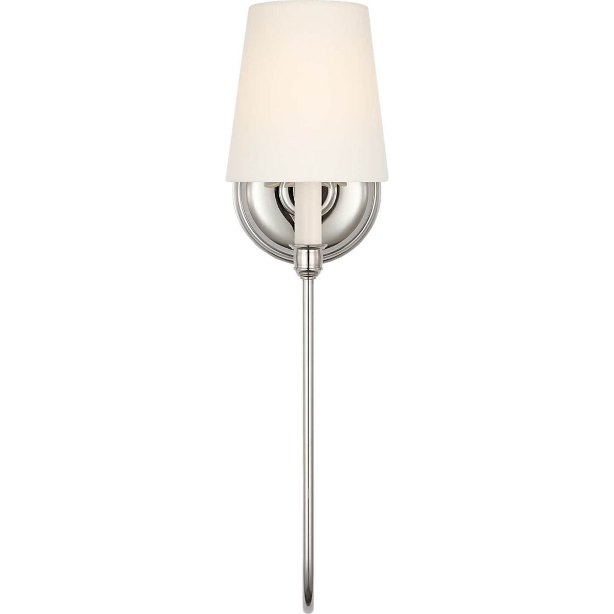 Thomas O'Brien Vendome 21" Deep Arm Sconce in Polished Nickel with Linen Shade W5.5" x H20.75" x E9.75"
