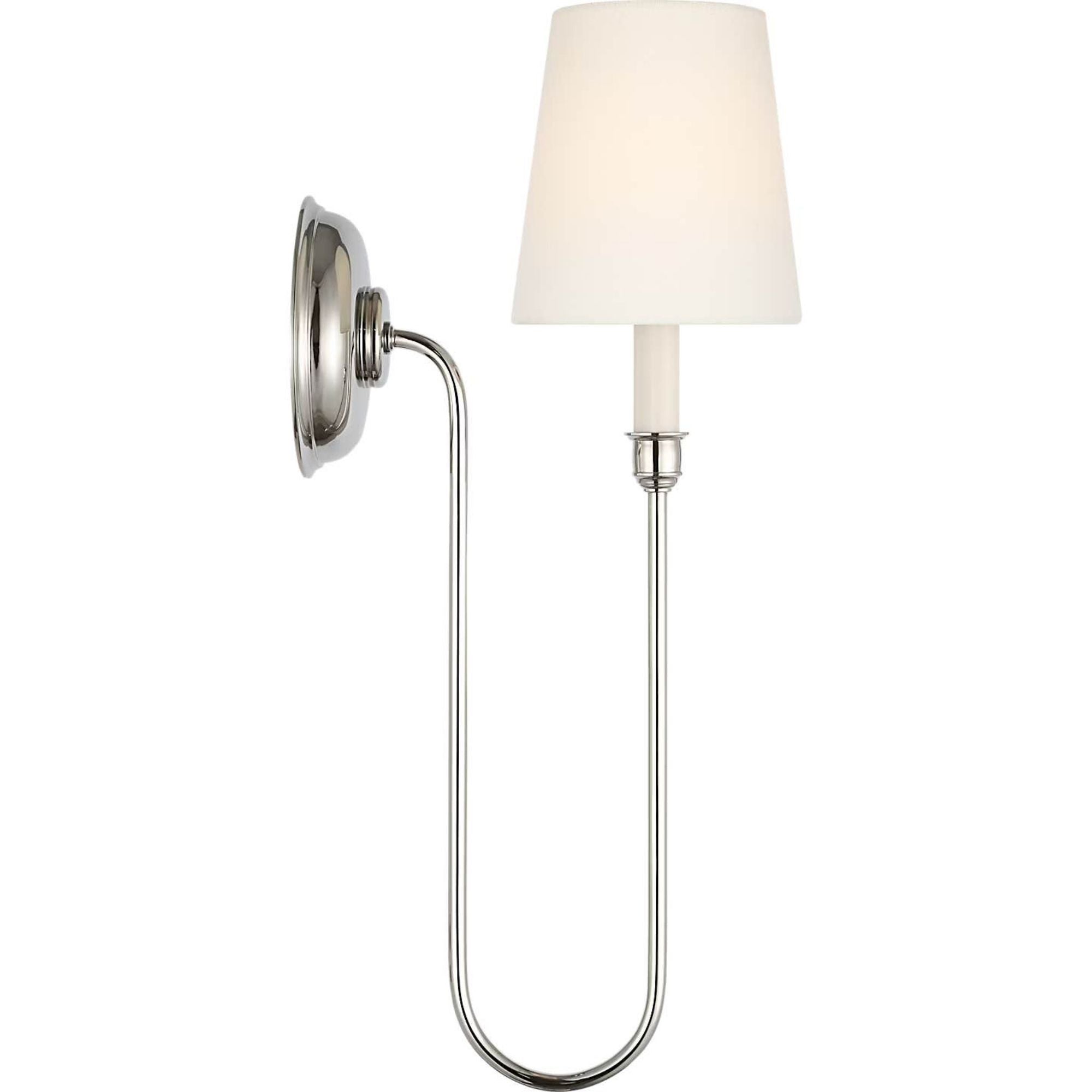 Thomas O'Brien Vendome 21" Deep Arm Sconce in Polished Nickel with Linen Shade W5.5" x H20.75" x E9.75"