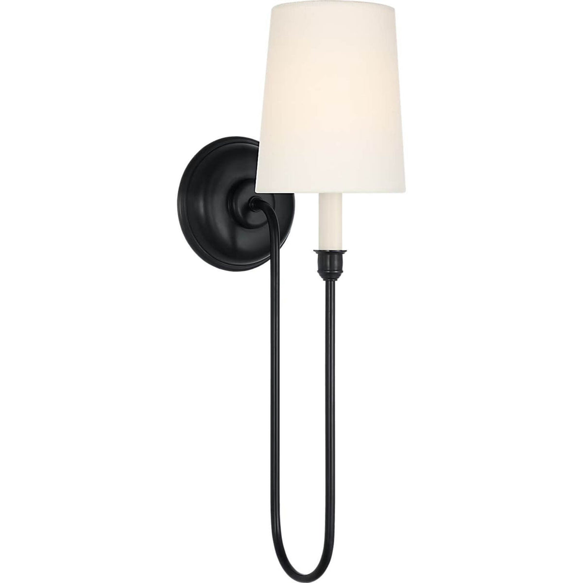 Thomas O'Brien Vendome 21" Deep Arm Cordless Sconce in Bronze with Linen Shade W5.5" x H21" x E9.75"