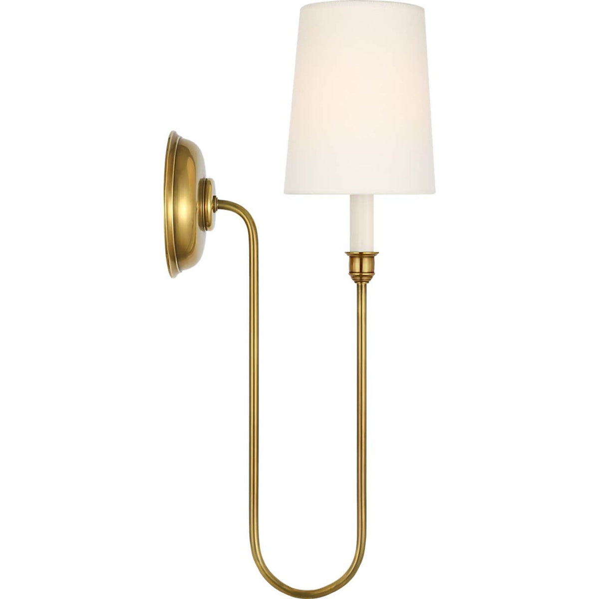 Thomas O'Brien Vendome 21" Deep Arm Cordless Sconce in Hand-Rubbed Antique Brass with Linen Shade W5.5" x H21" x E9.75"