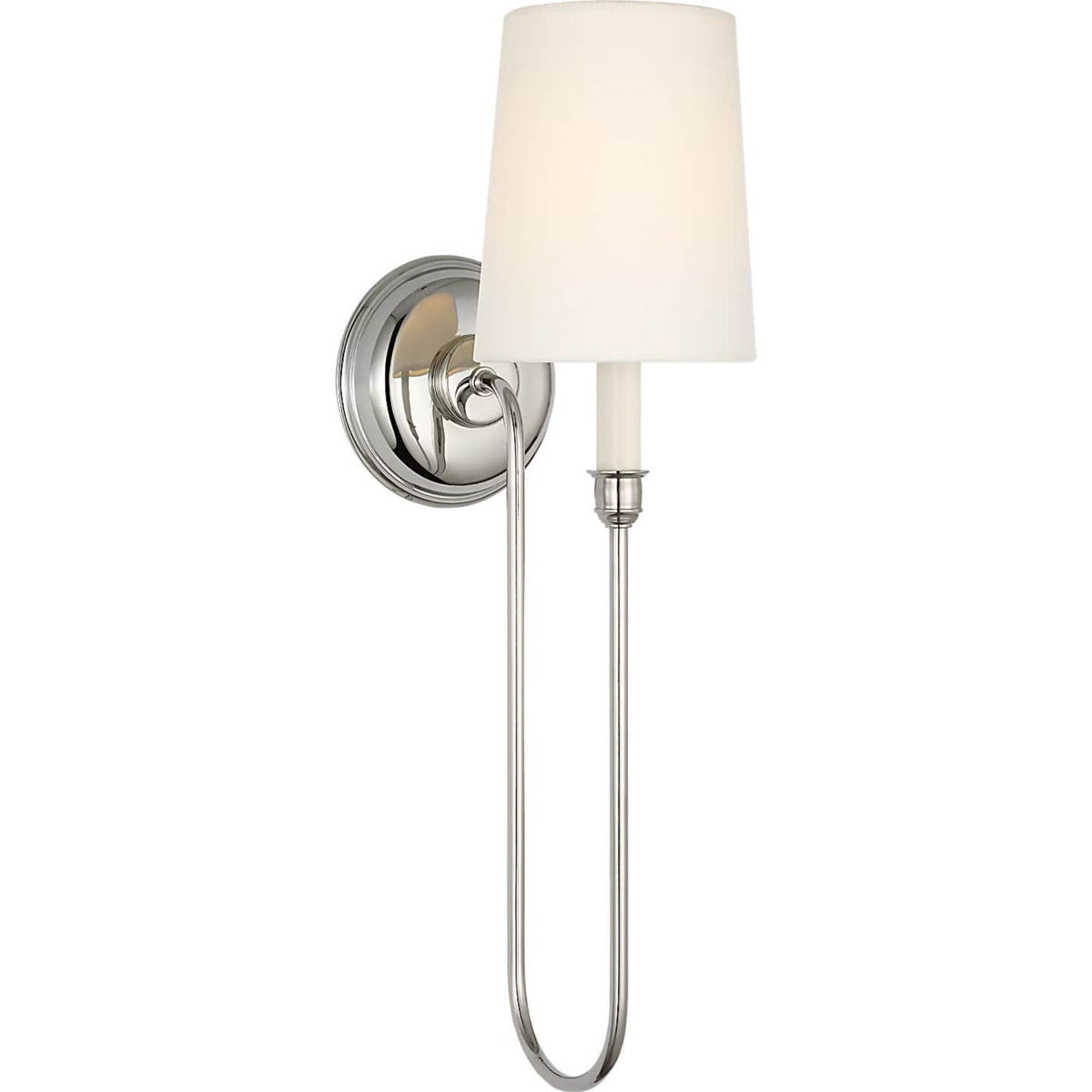 Thomas O'Brien Vendome 21" Deep Arm Cordless Sconce in Polished Nickel with Linen Shade W5.5" x H21" x E9.75"