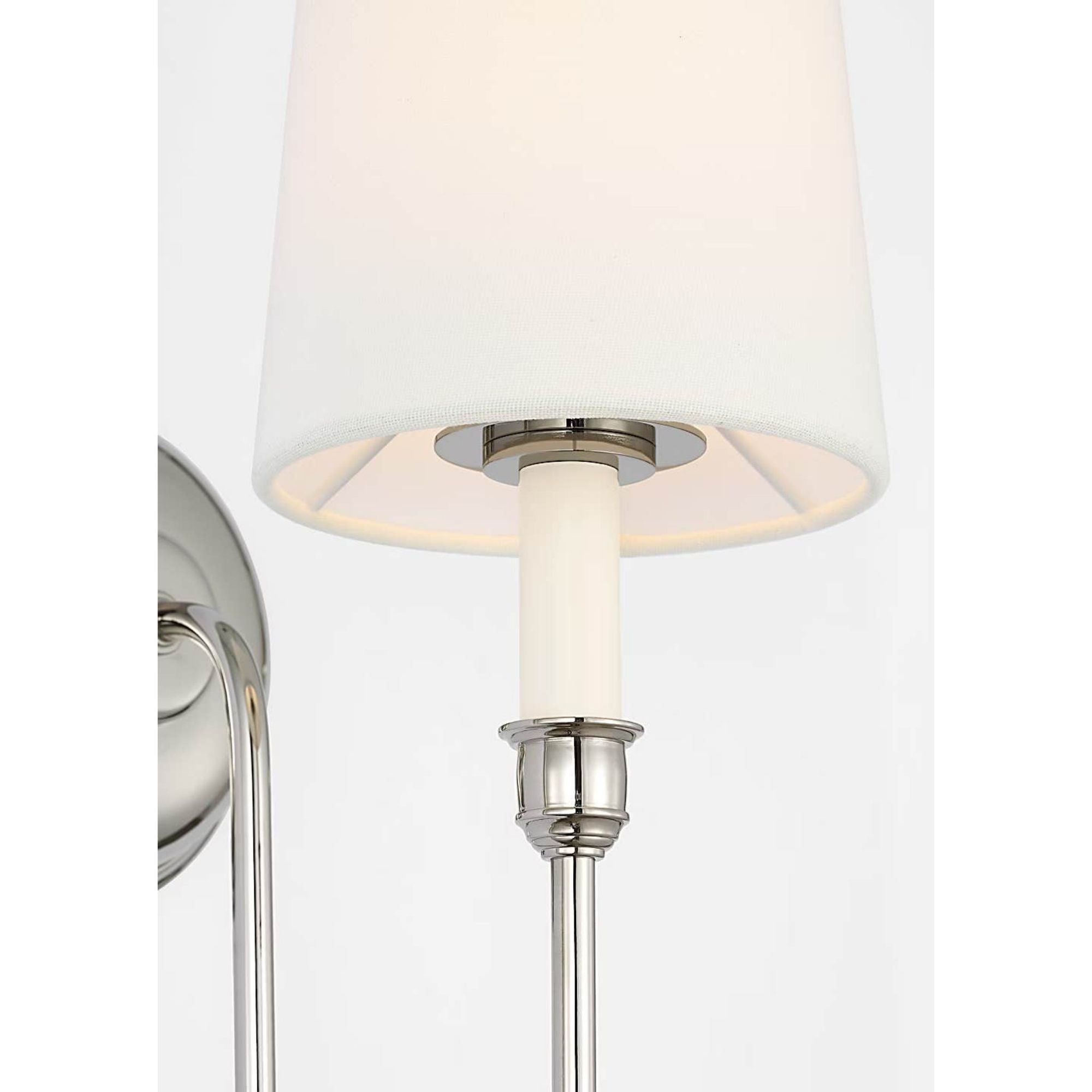 Thomas O'Brien Vendome 21" Deep Arm Cordless Sconce in Polished Nickel with Linen Shade W5.5" x H21" x E9.75"