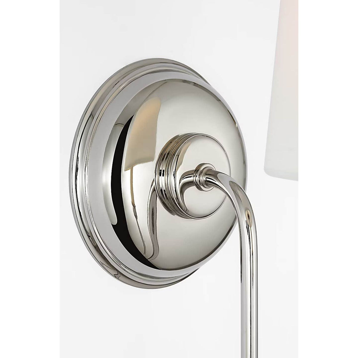Thomas O'Brien Vendome 21" Deep Arm Cordless Sconce in Polished Nickel with Linen Shade W5.5" x H21" x E9.75"