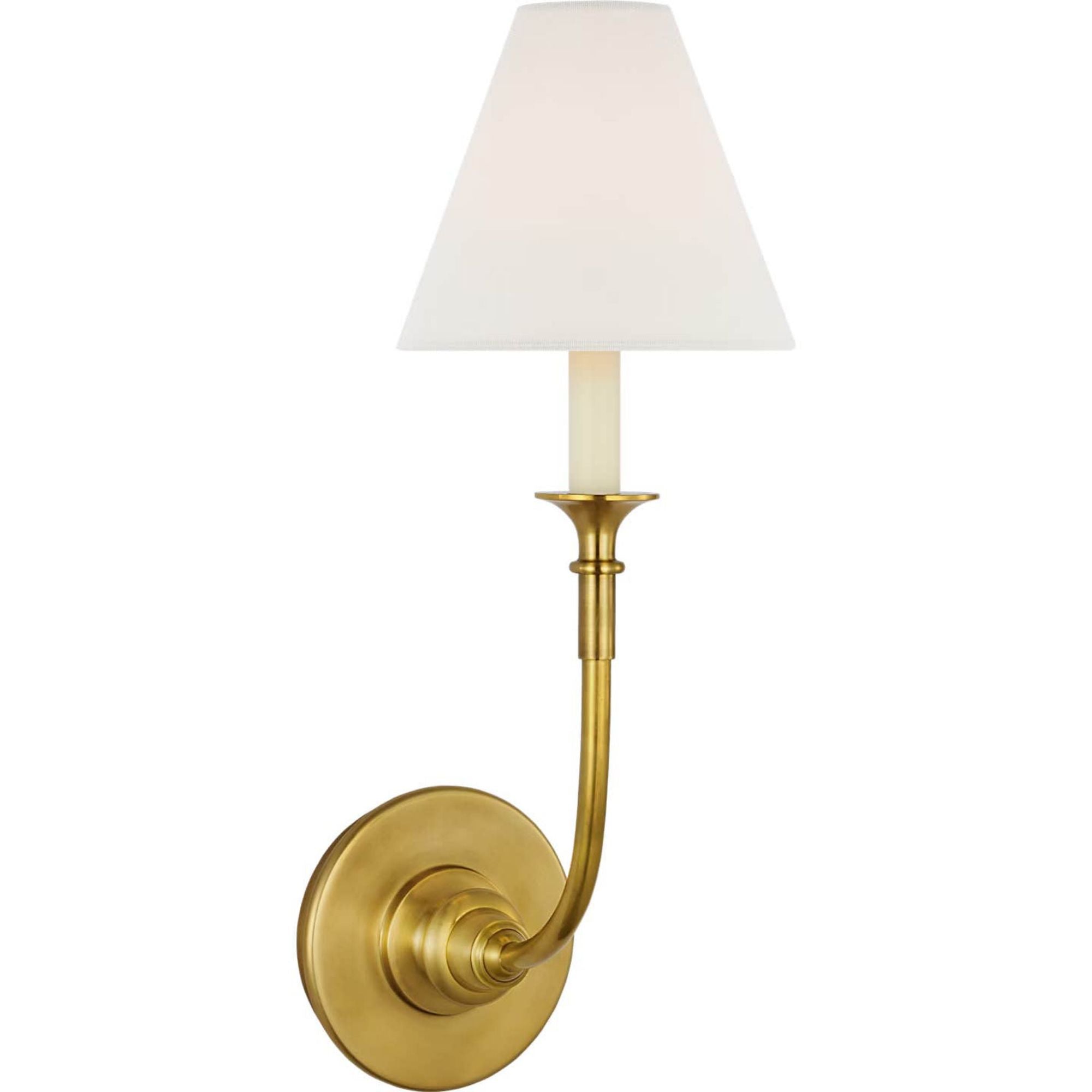 Thomas O'Brien Piaf Single Sconce in Hand-Rubbed Antique Brass with Linen Shade W6.5" x H18.5" x E9.25"