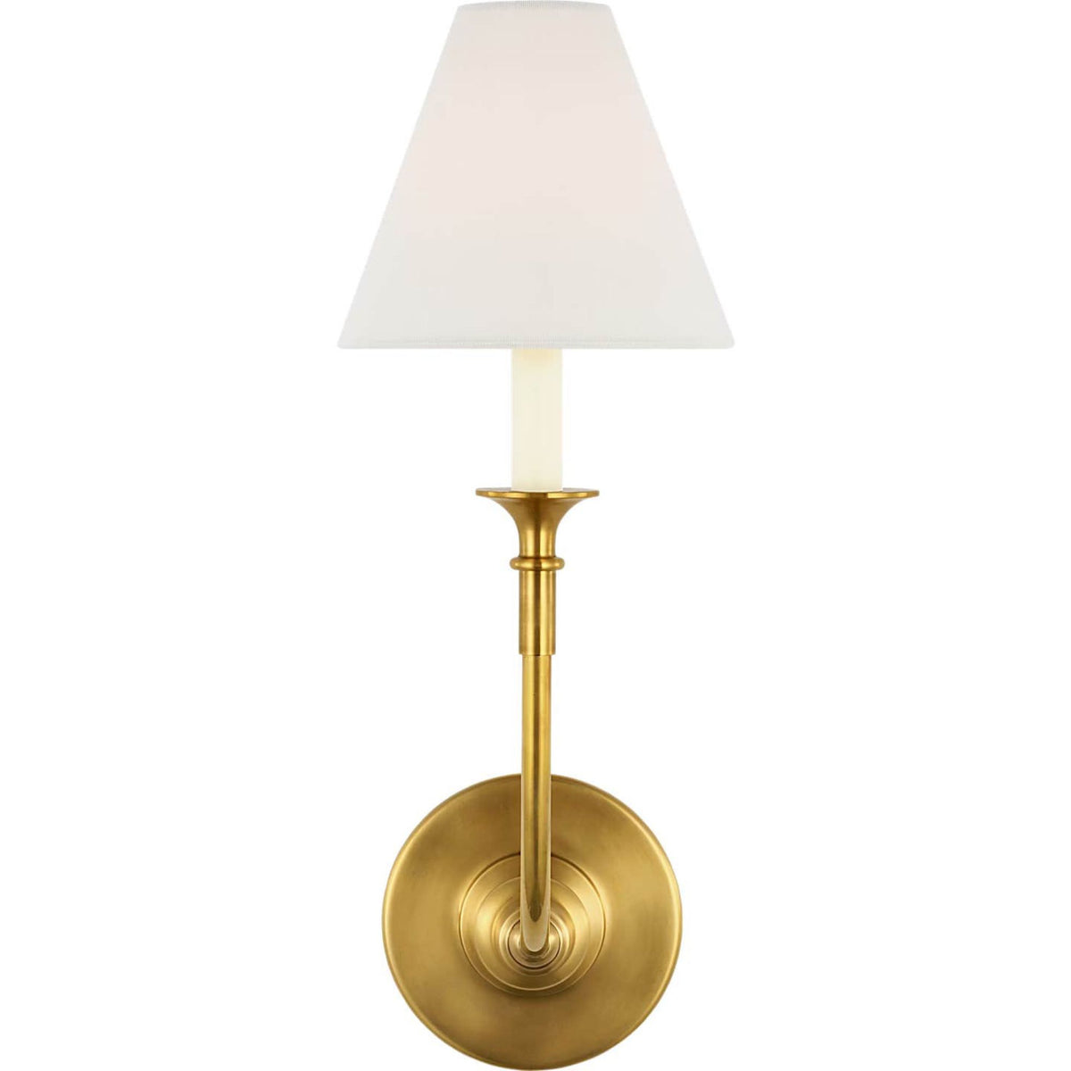 Thomas O'Brien Piaf Single Sconce in Hand-Rubbed Antique Brass with Linen Shade W6.5" x H18.5" x E9.25"