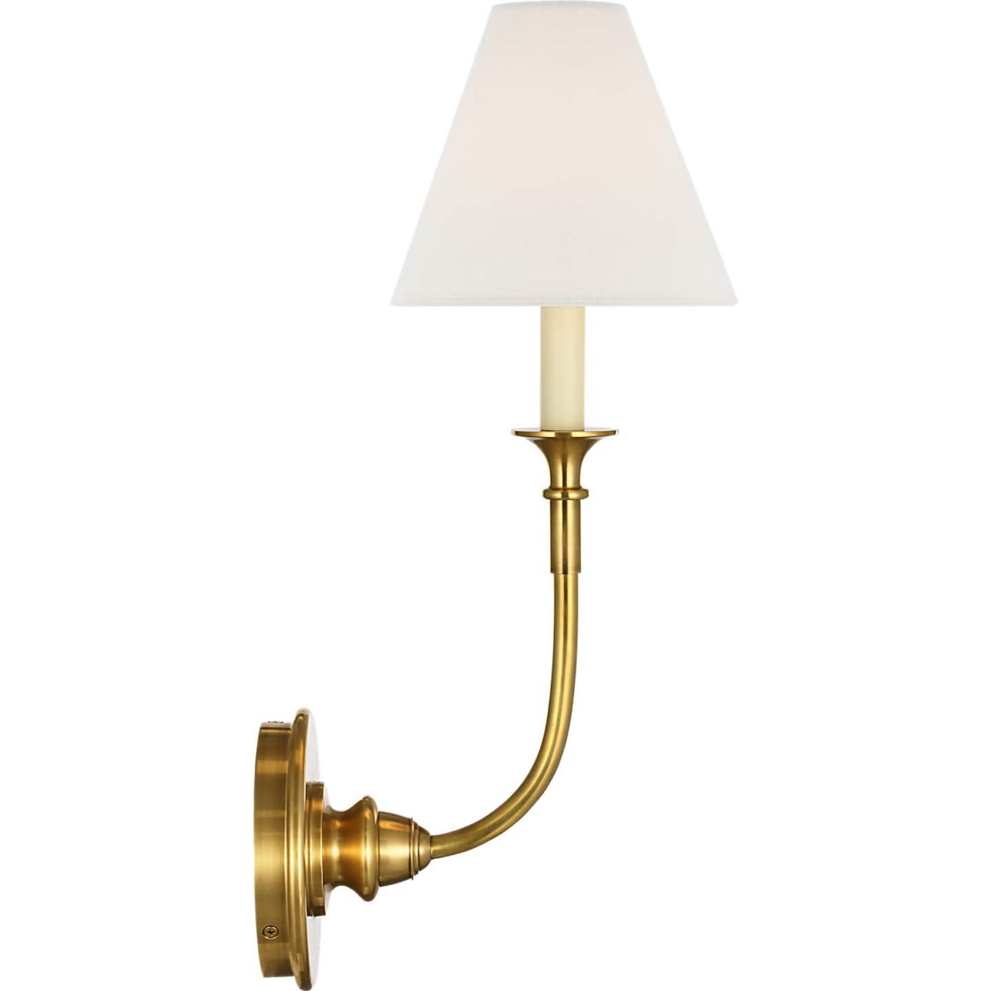 Thomas O'Brien Piaf Single Sconce in Hand-Rubbed Antique Brass with Linen Shade W6.5" x H18.5" x E9.25"