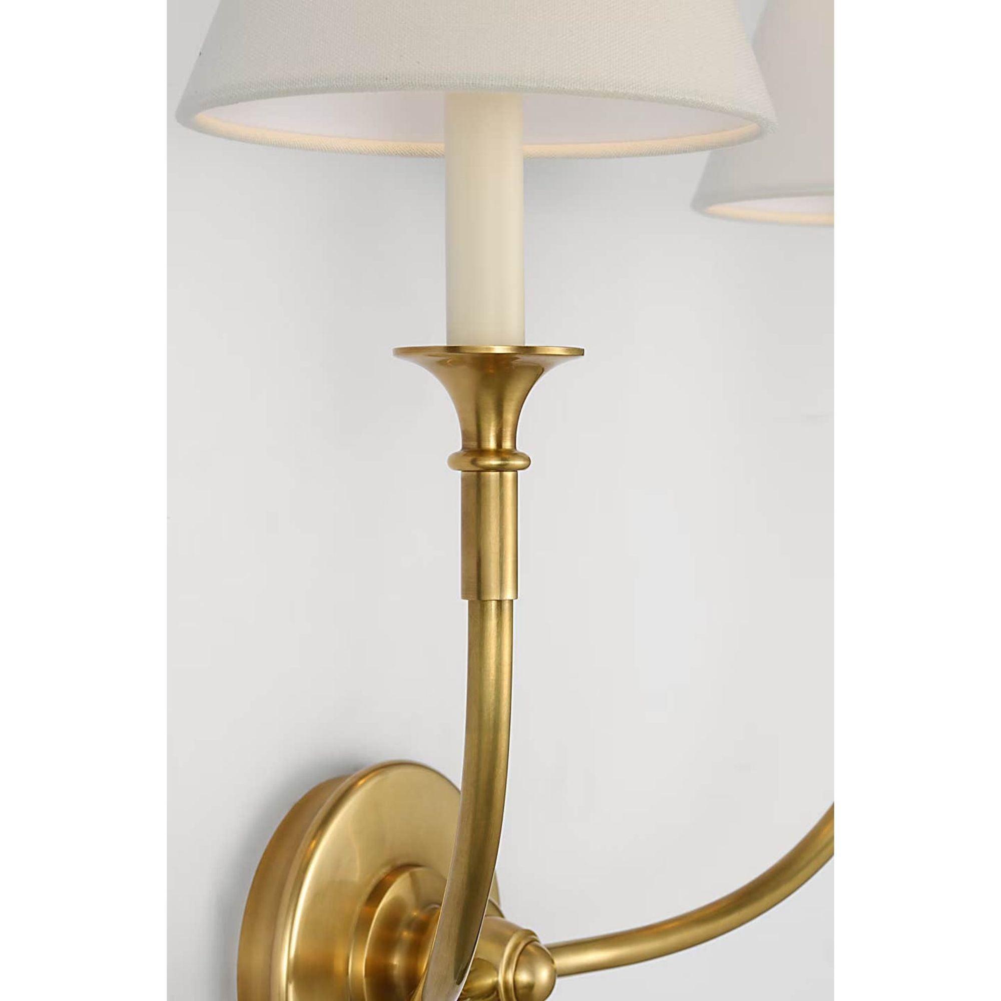 Thomas O'Brien Piaf Double Sconce in Hand-Rubbed Antique Brass with Linen Shade W18.5" x H18.5" x E9"