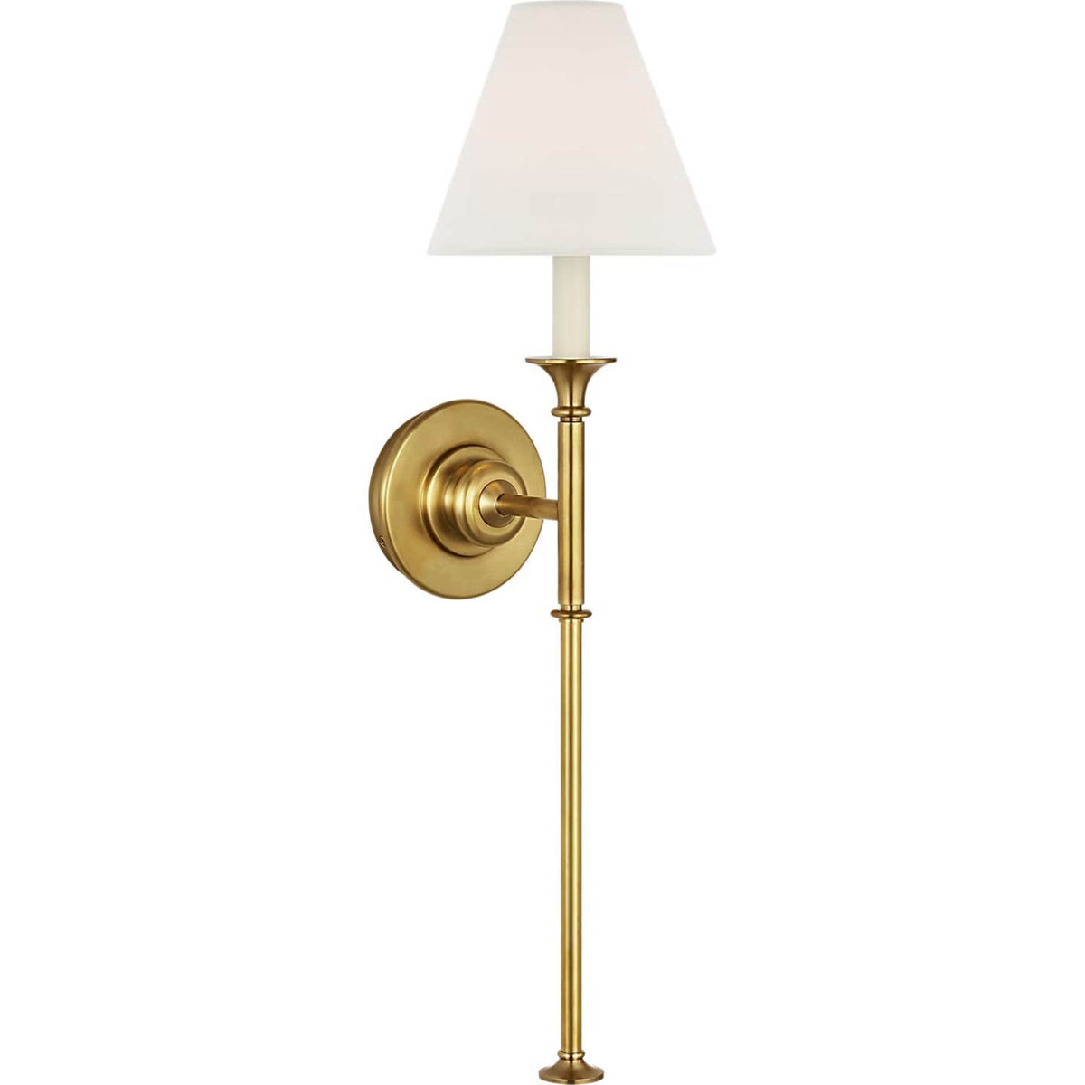 Thomas O'Brien Piaf Large Tail Sconce in Hand-Rubbed Antique Brass with Linen Shade W6.5" x H24.75" x E8.25"